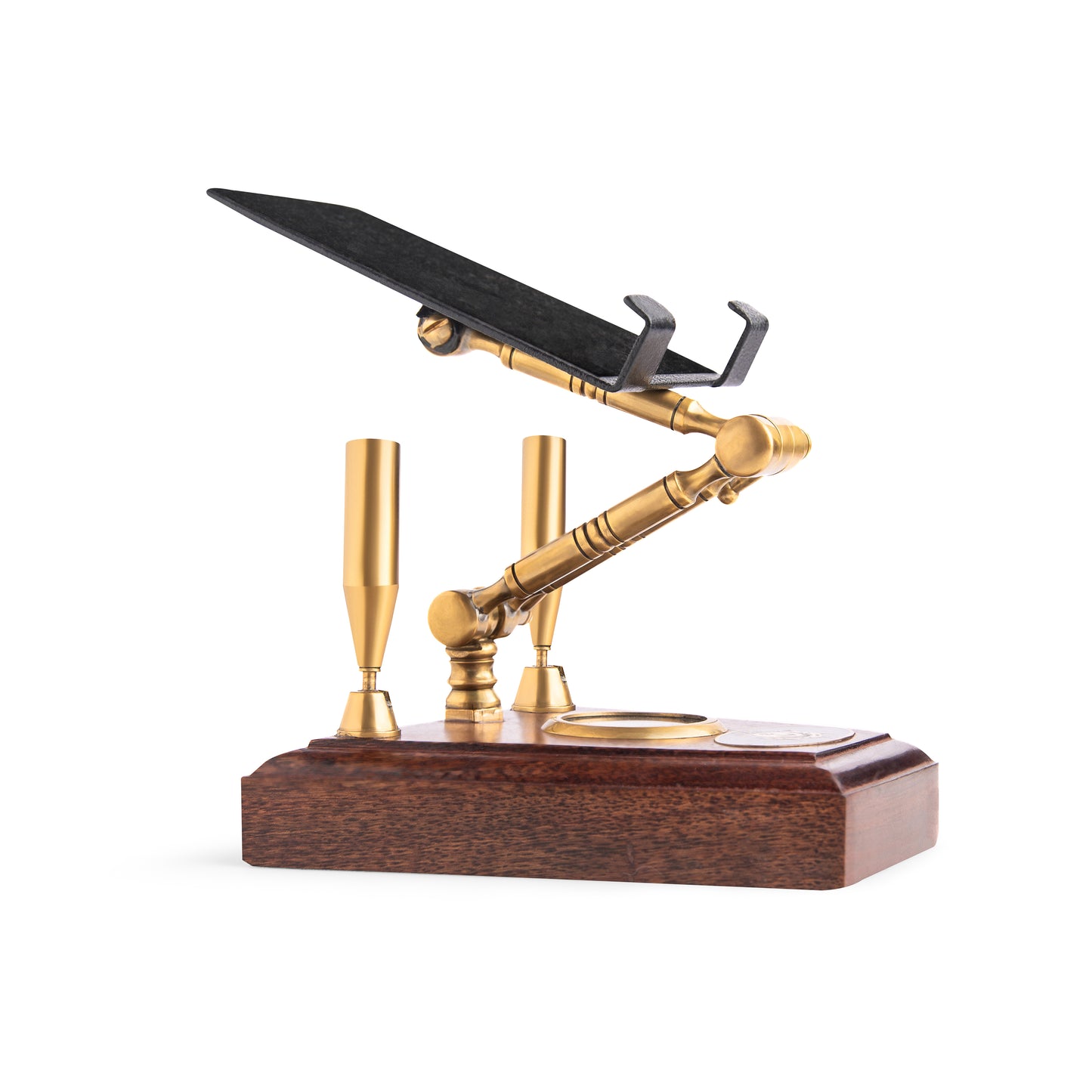 Handcrafted Brass Mobile Stand with Compass & Pen Holders