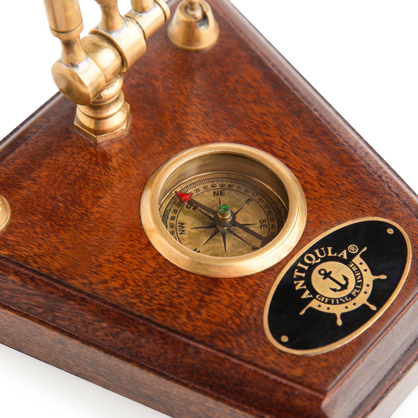 Handcrafted Brass Mobile Stand with Compass & Pen Holders
