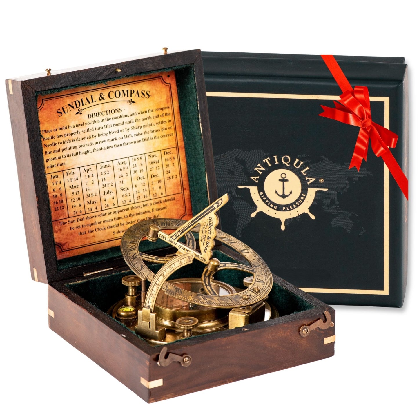 Sundial Compass with Wooden Box