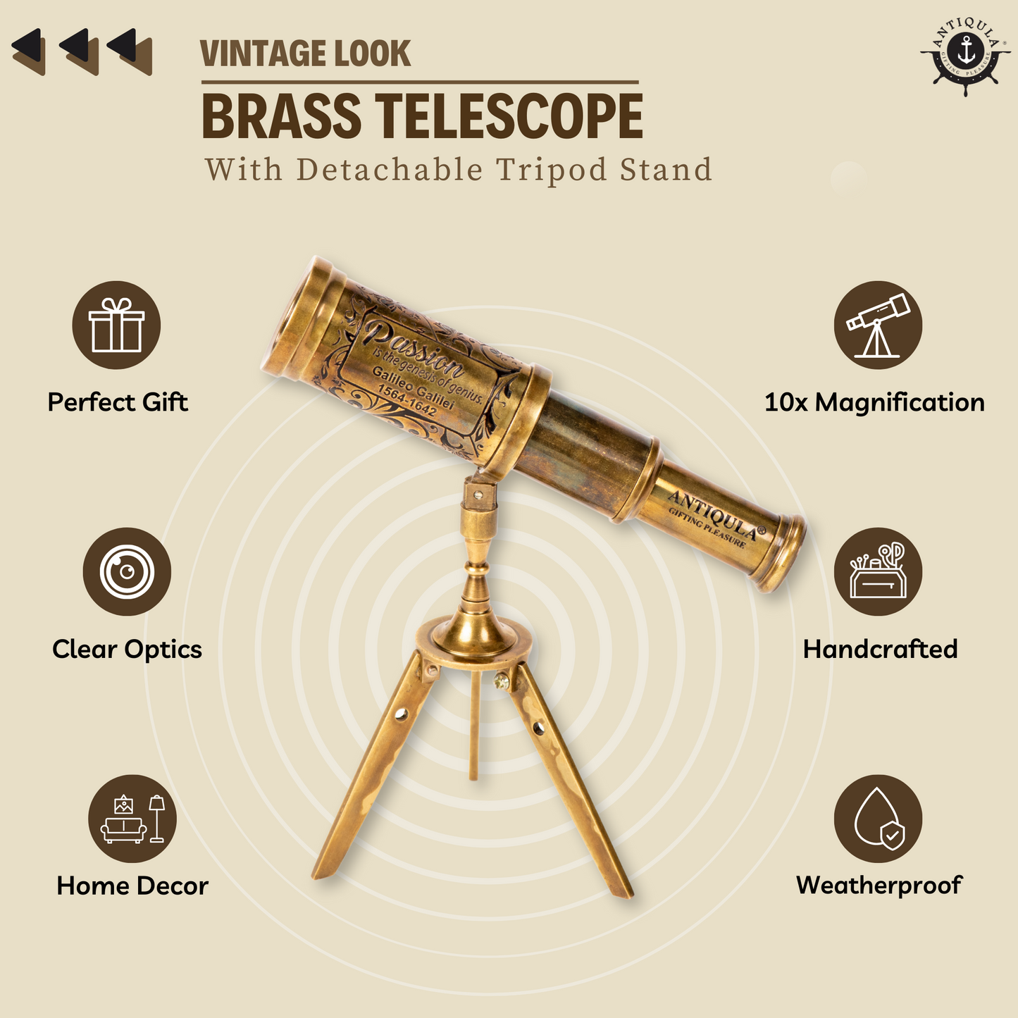 Vintage Decor Telescope with Tripod Stand.