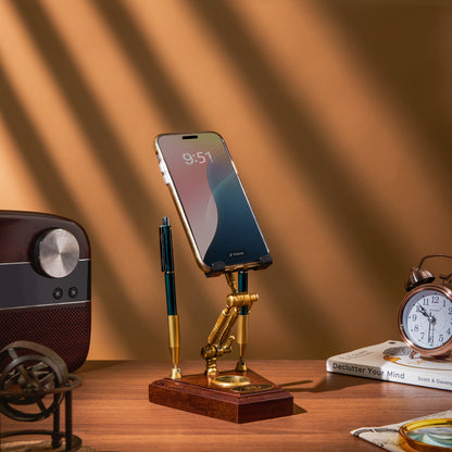 Handcrafted Brass Mobile Stand with Compass & Pen Holders