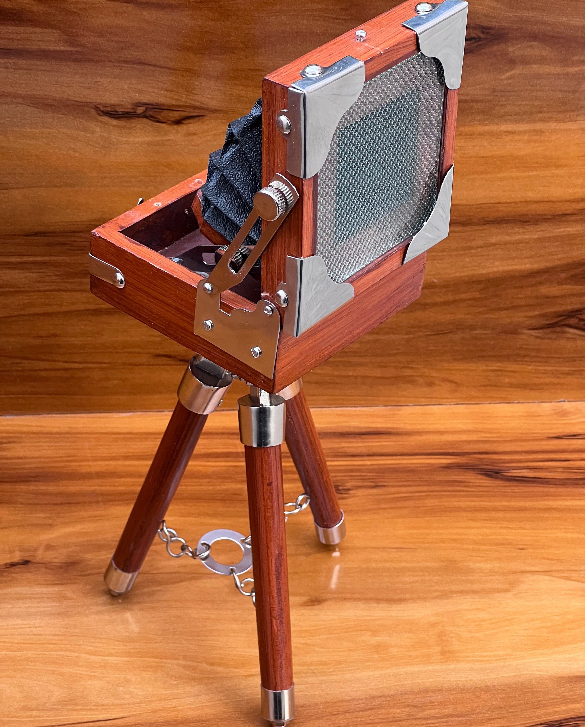 Compact Wooden Camera on Foldable Tripod view 2