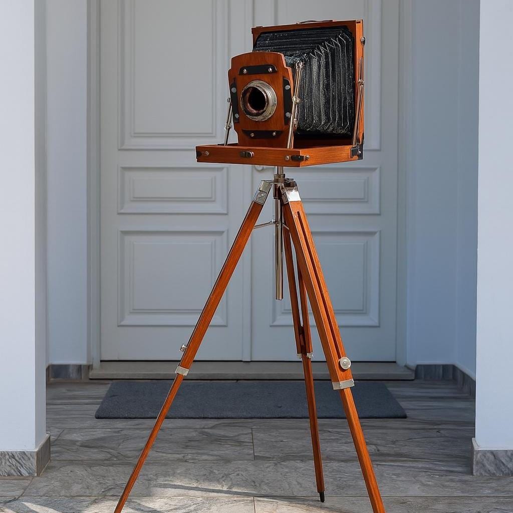 Large Wooden Bellows Camera on Tripod Stand view 3