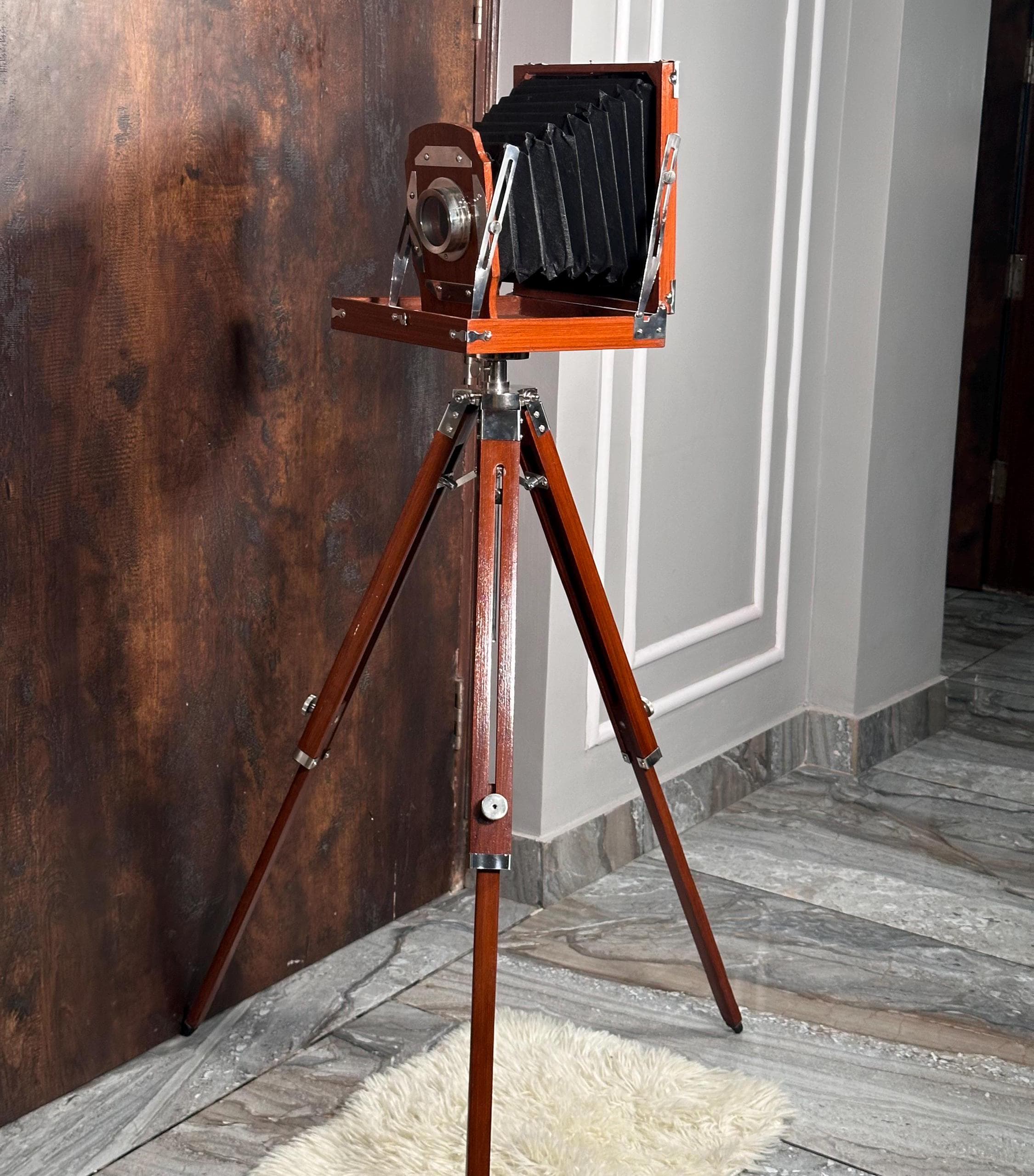 Large Wooden Bellows Camera on Tripod Stand view 4