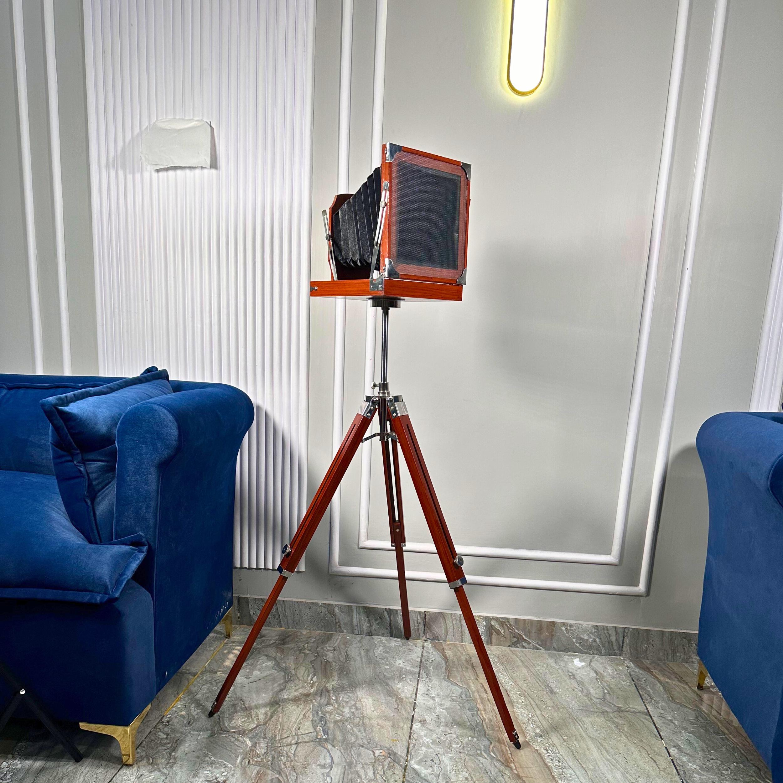 Large Wooden Bellows Camera on Tripod Stand view 5