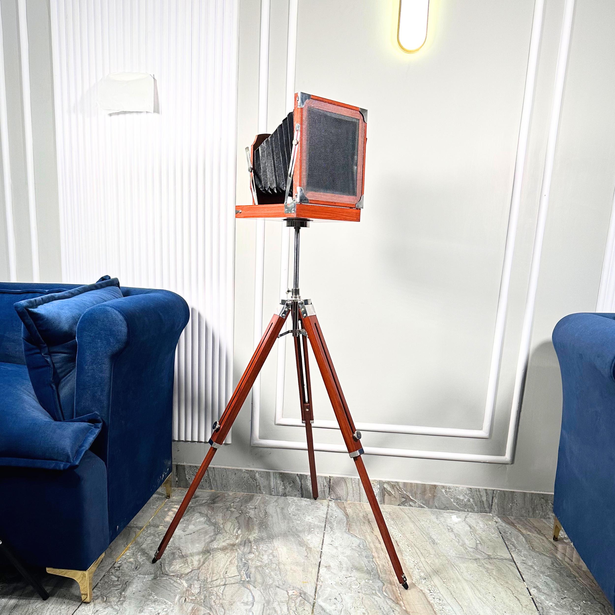 Large Wooden Bellows Camera on Tripod Stand view 7