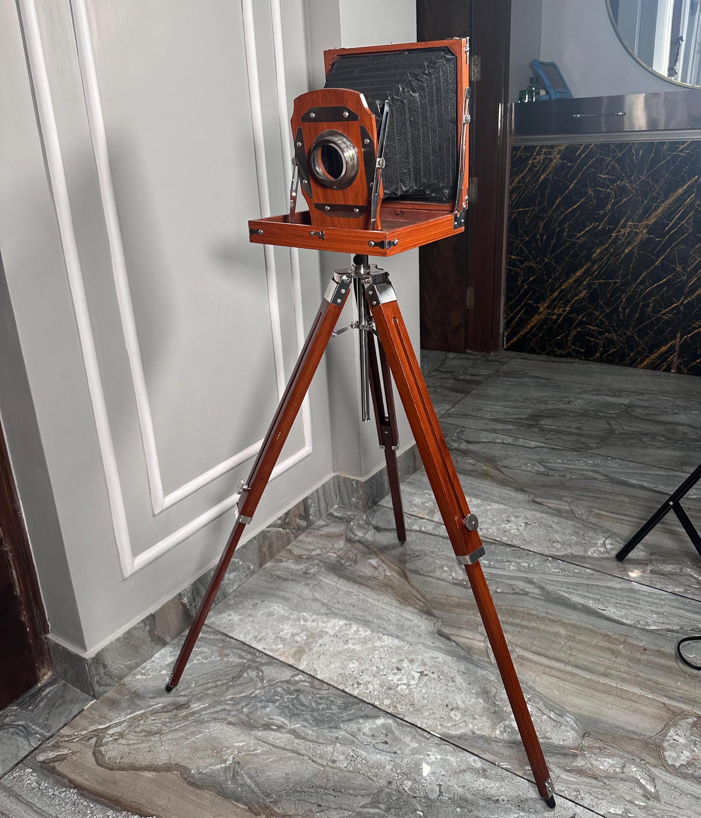 Classic Wooden Camera on Decorative Tripod view 5