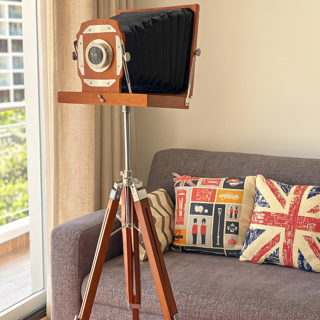 Tall Wooden Film Camera on Floor Tripod view 7