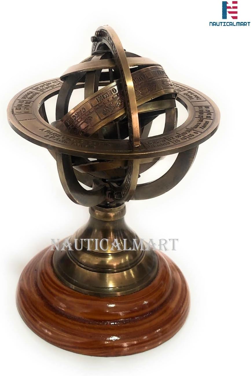 Brass Armillary Sphere on Rosewood Base view 2