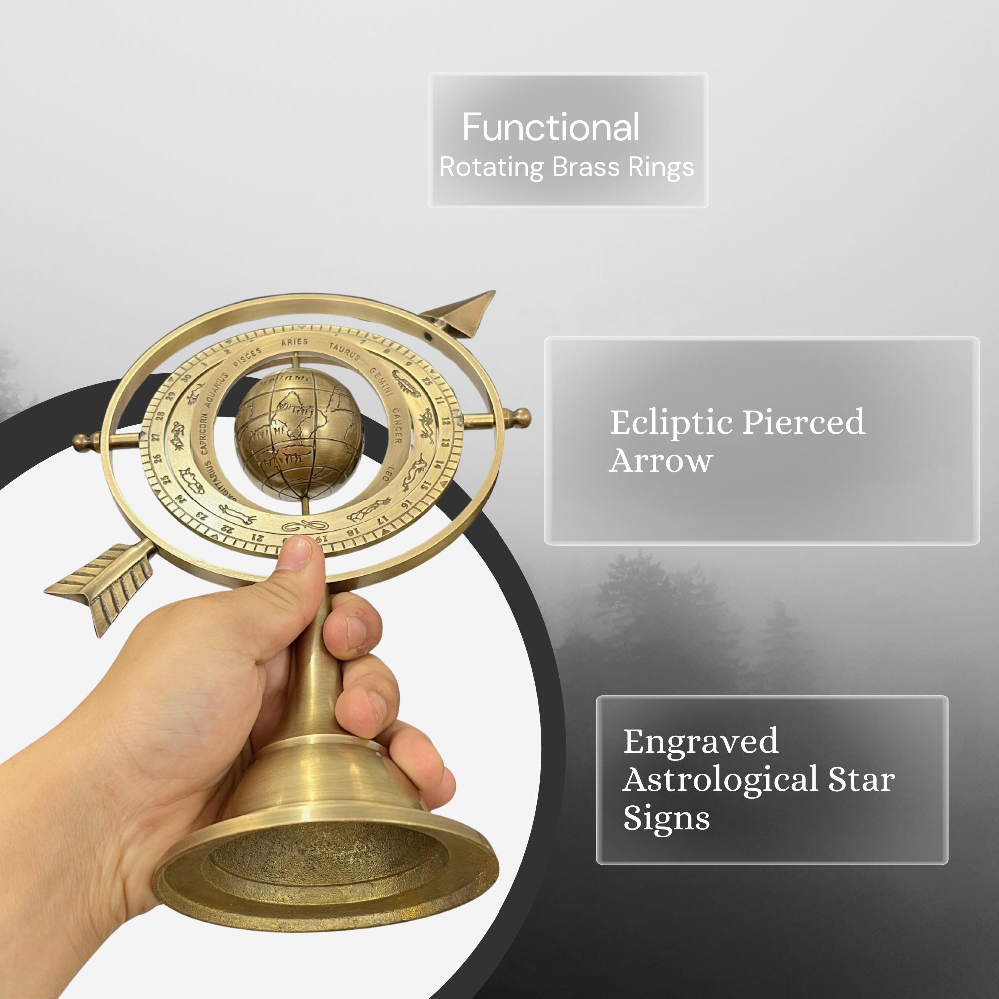 All-Brass Armillary Sphere with Pierced Arrow view 7