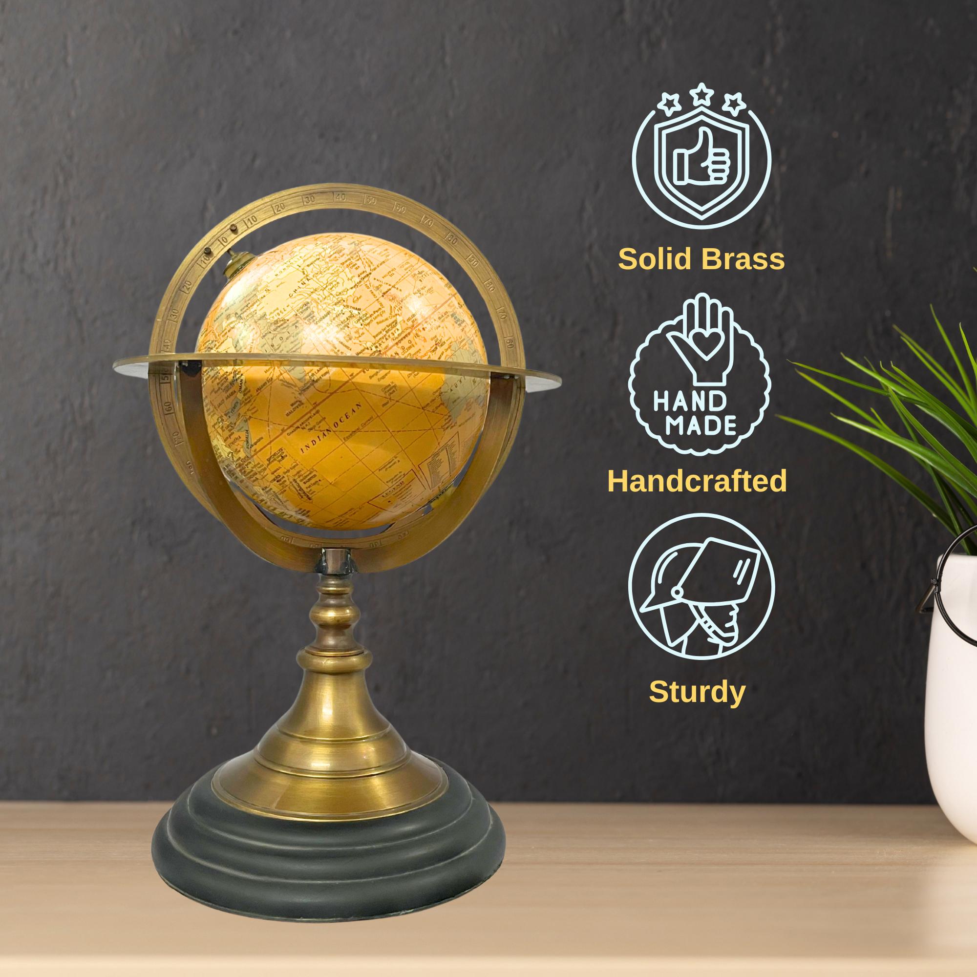 Handmade Brass Armillary Sphere Globe with Black Wooden Base view 9