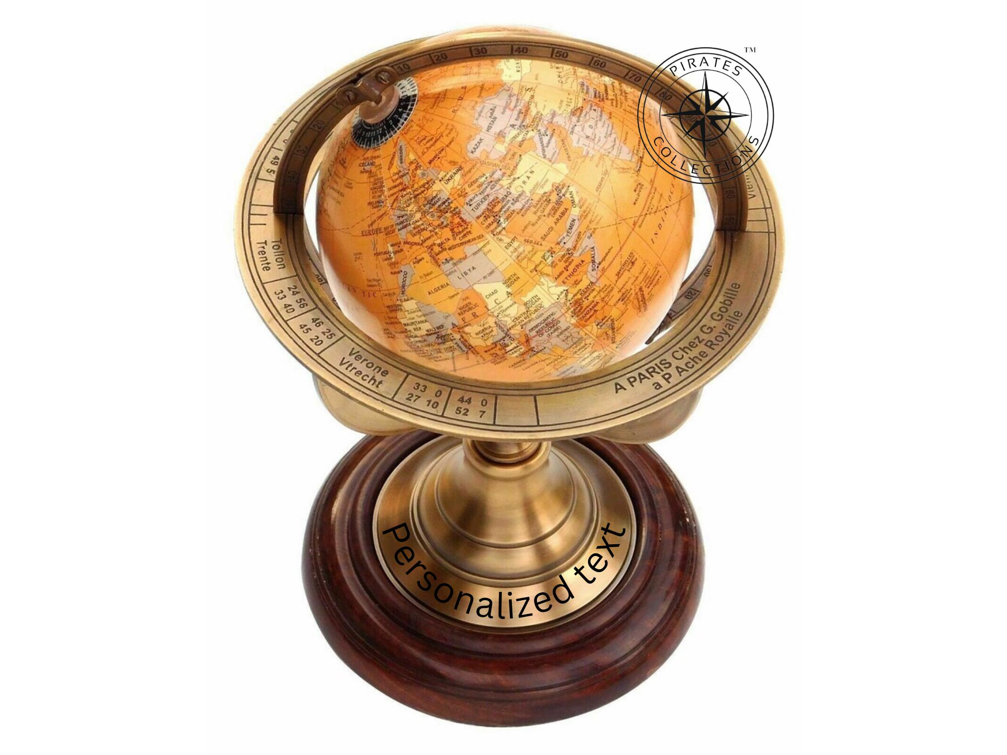 Personalized Brass Armillary Globe with Dark Brown Wooden Base view 2