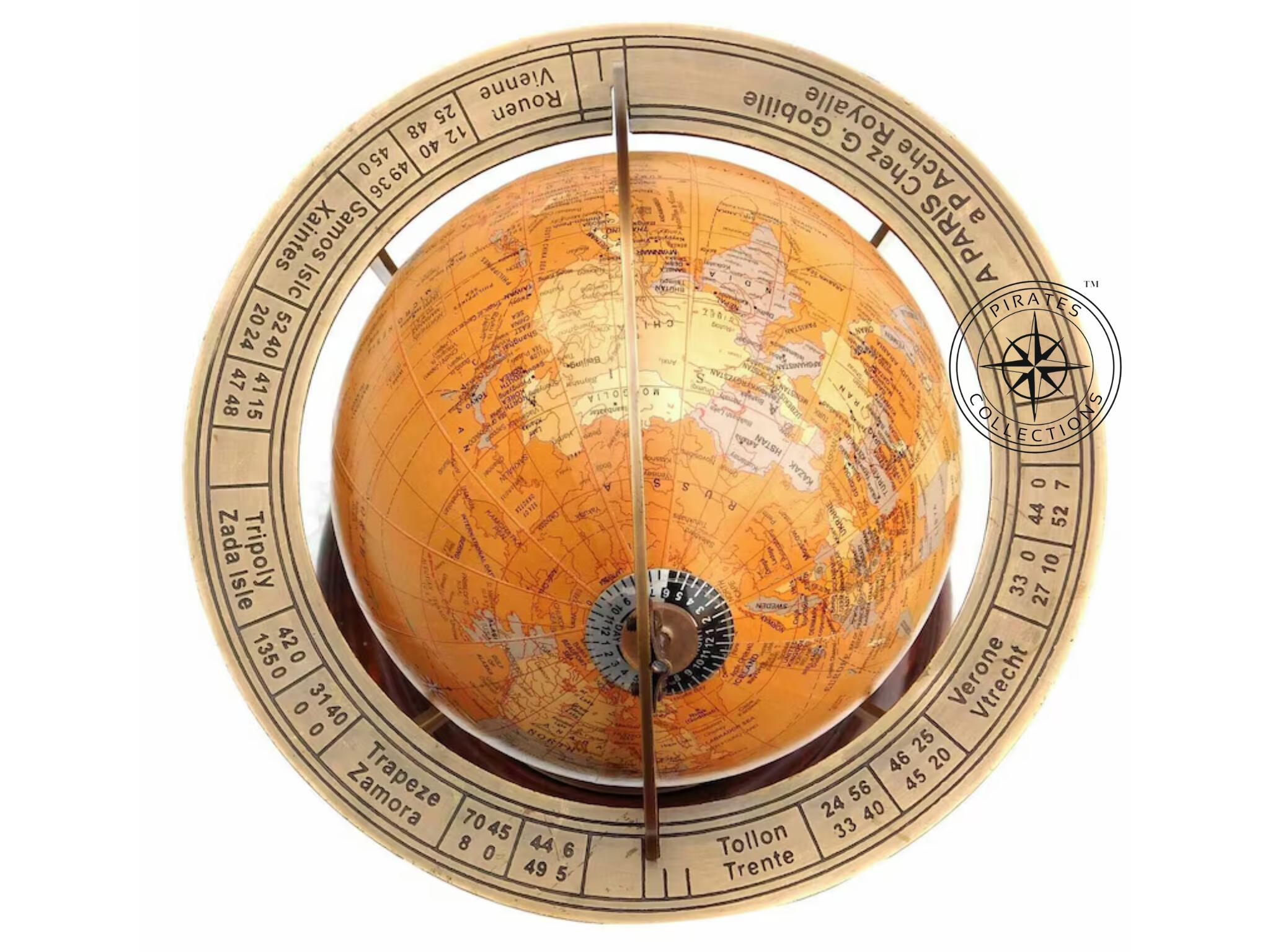 Personalized Brass Armillary Globe with Dark Brown Wooden Base view 4