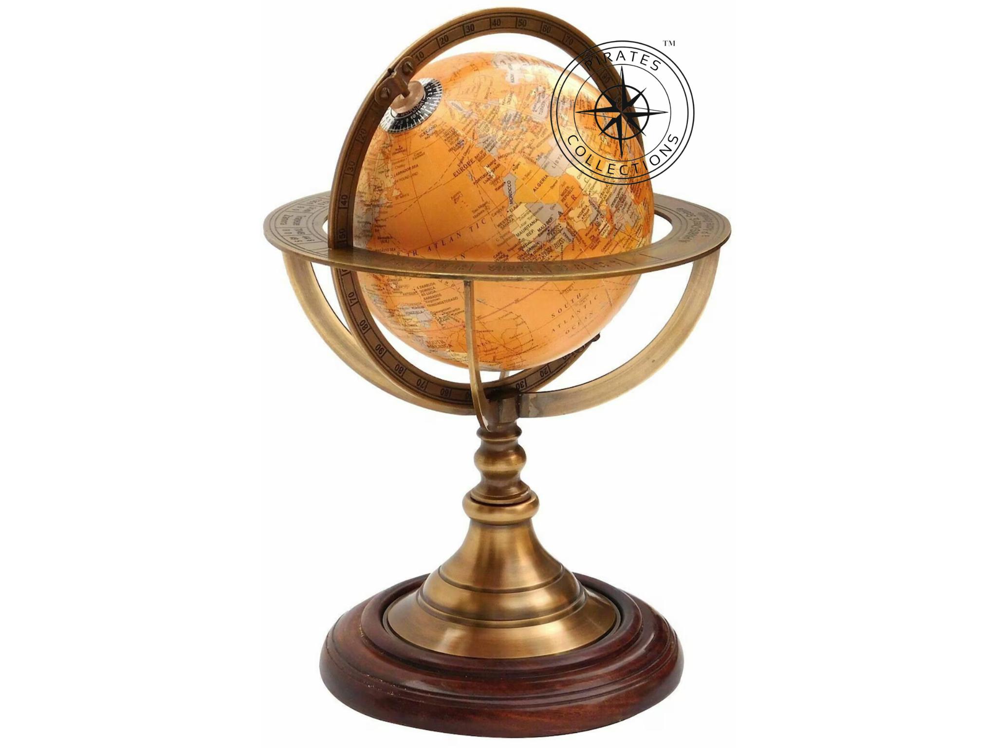 Personalized Brass Armillary Globe with Dark Brown Wooden Base view 6