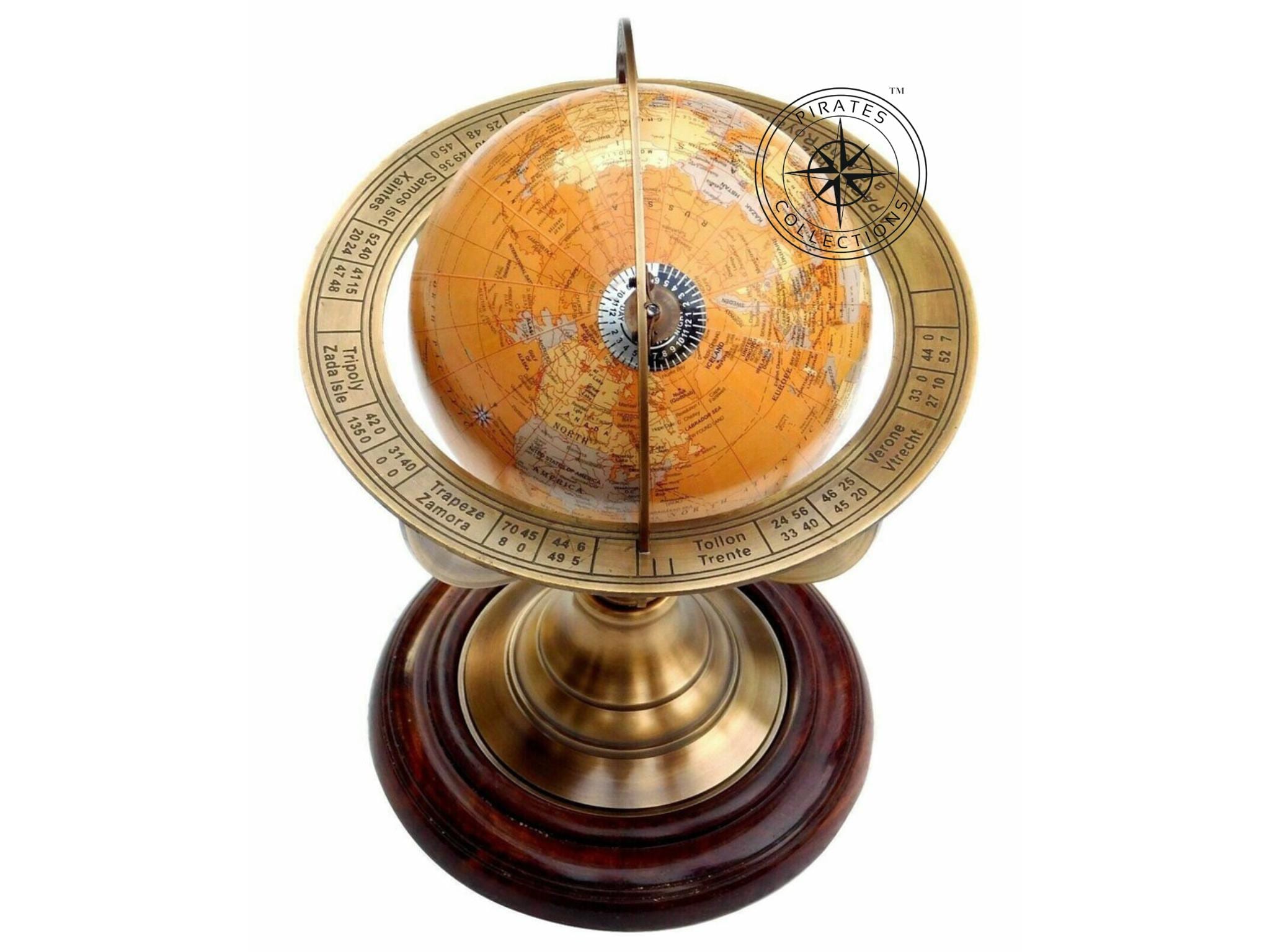 Personalized Brass Armillary Globe with Dark Brown Wooden Base view 7