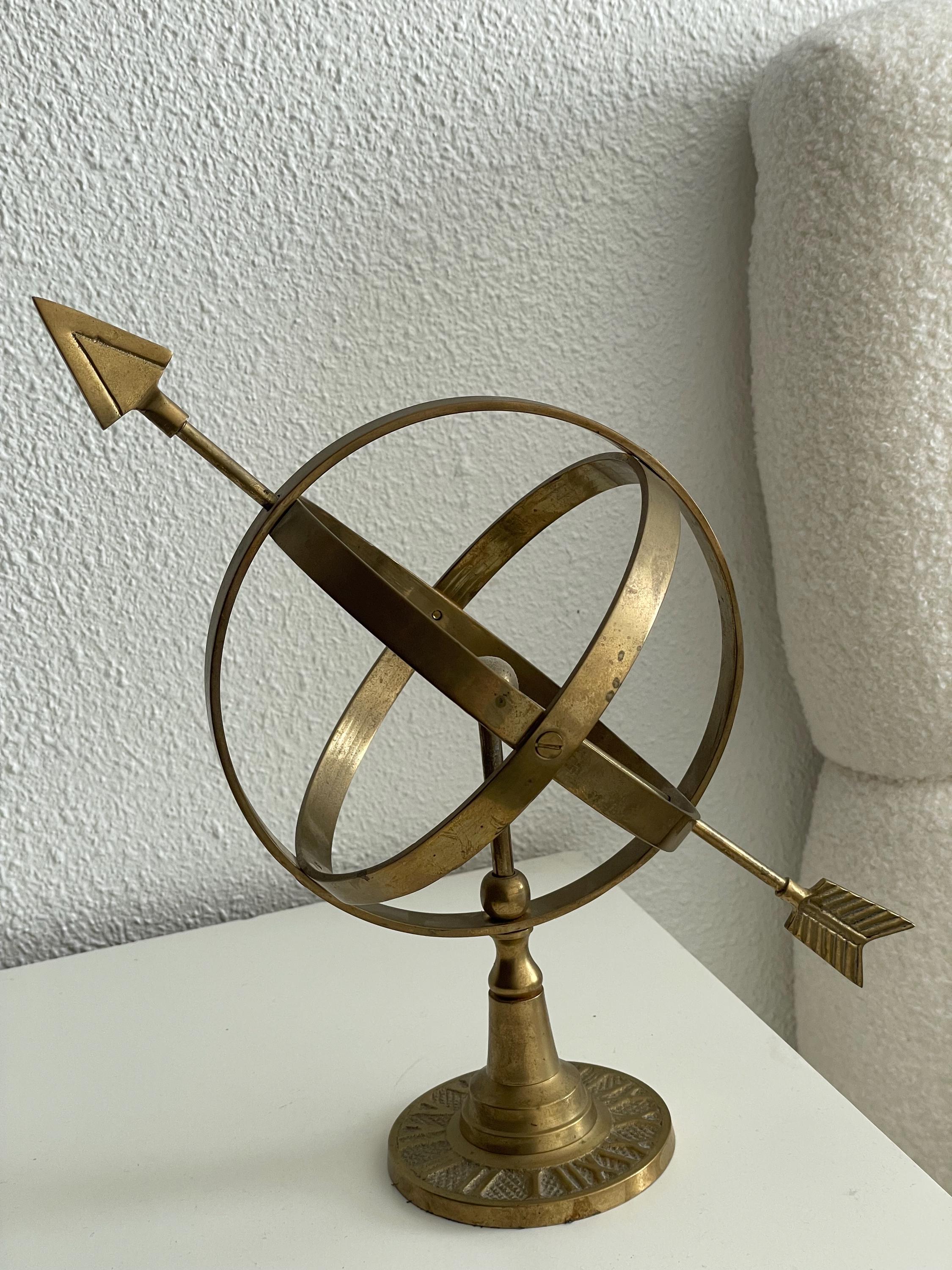 Vintage All-Brass Armillary Sphere with Long Arrow view 6