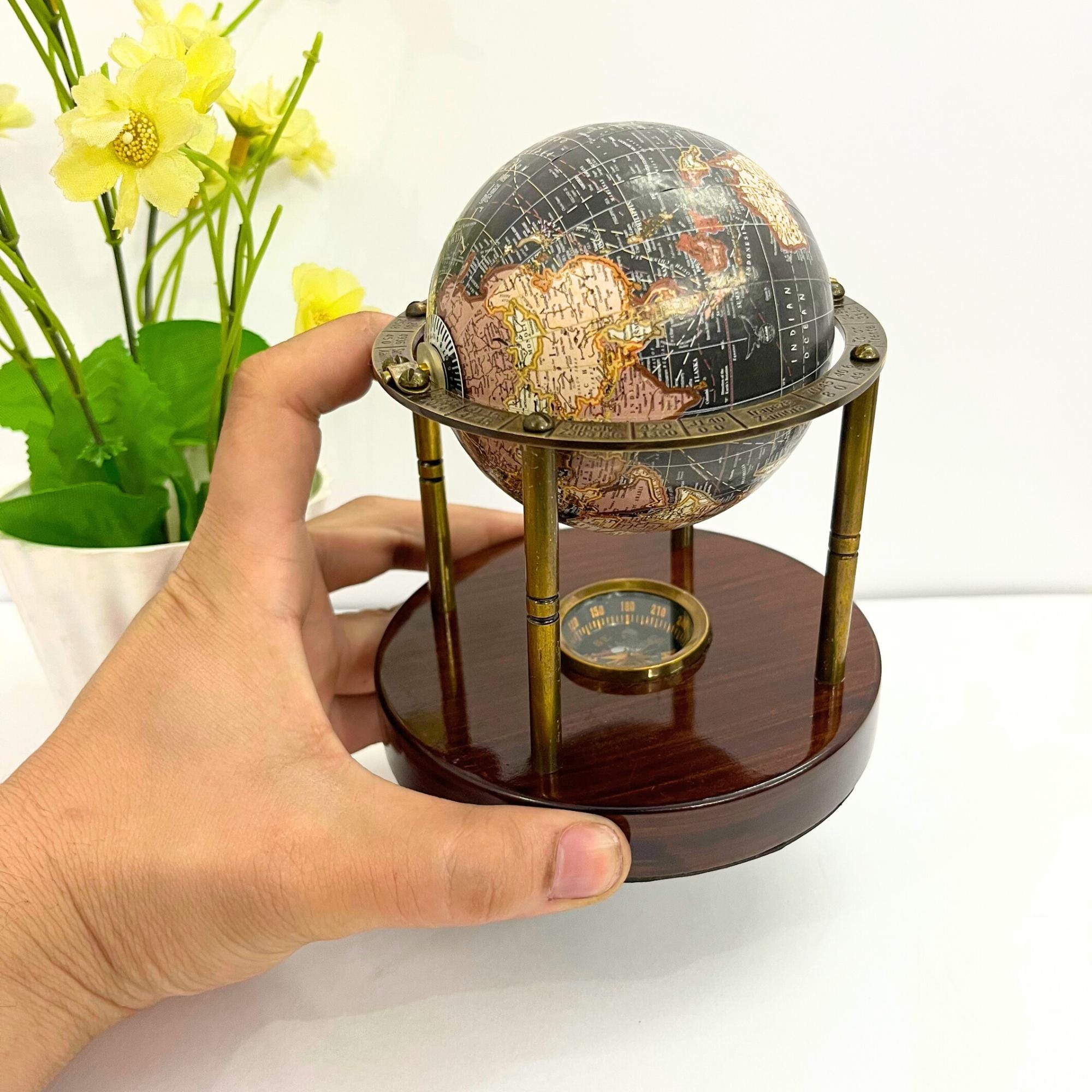 Vintage Brass Armillary Globe with Compass Base view 4