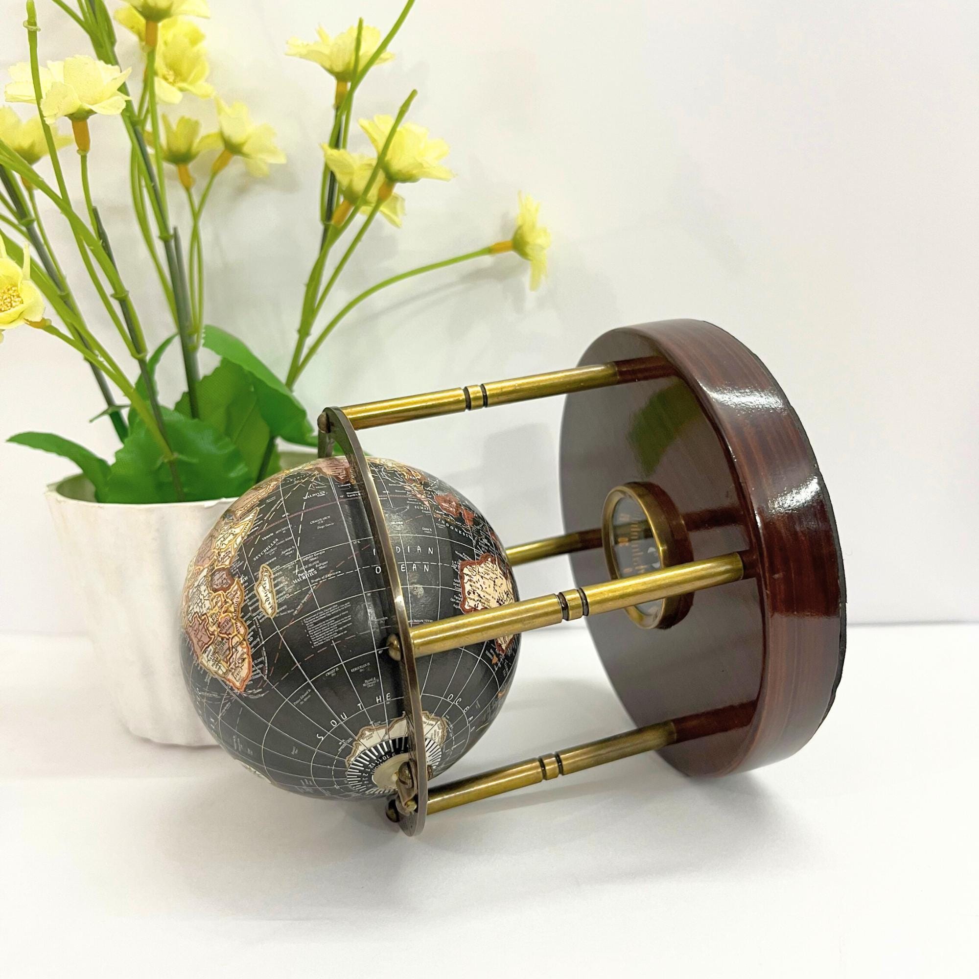 Vintage Brass Armillary Globe with Compass Base view 14