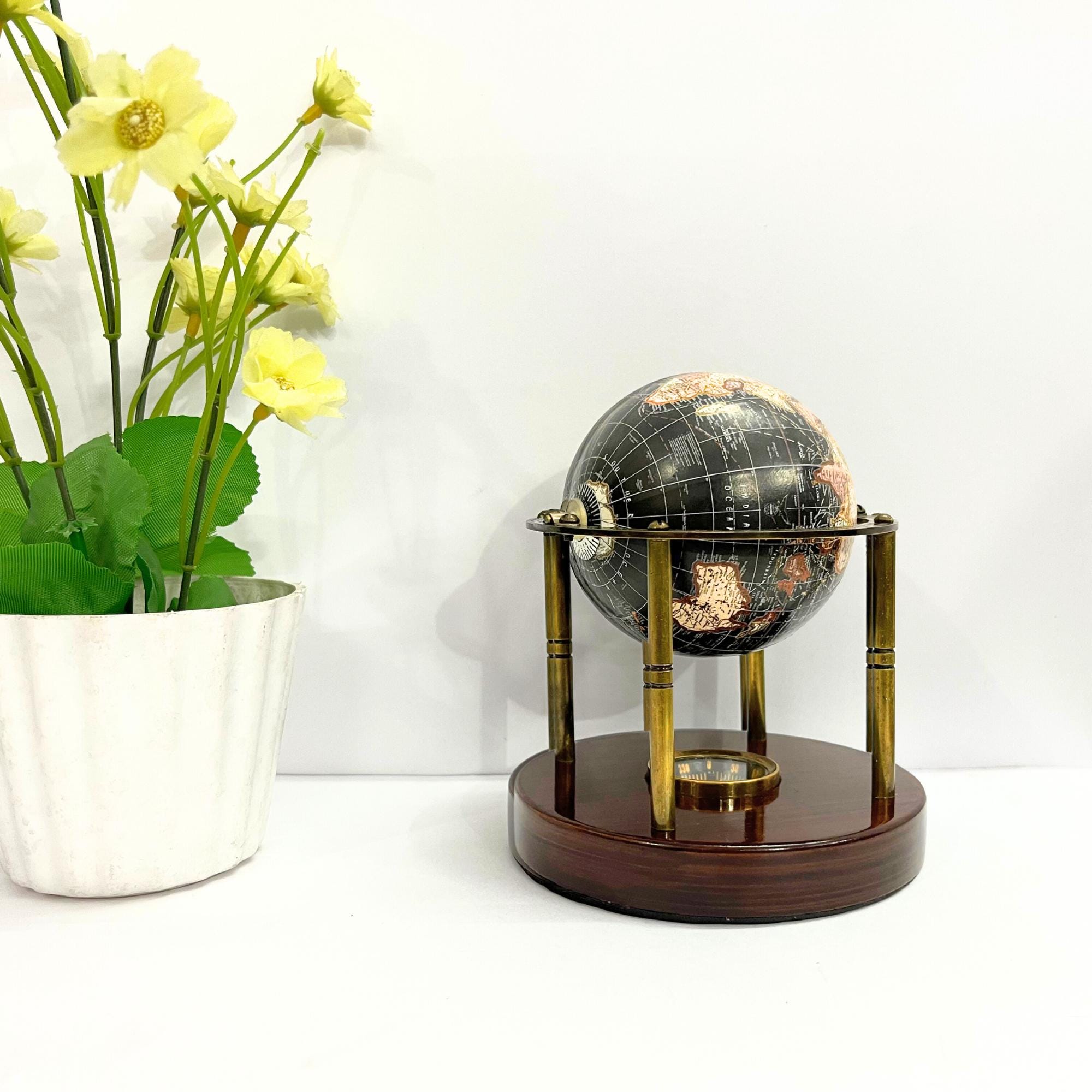 Vintage Brass Armillary Globe with Compass Base view 15