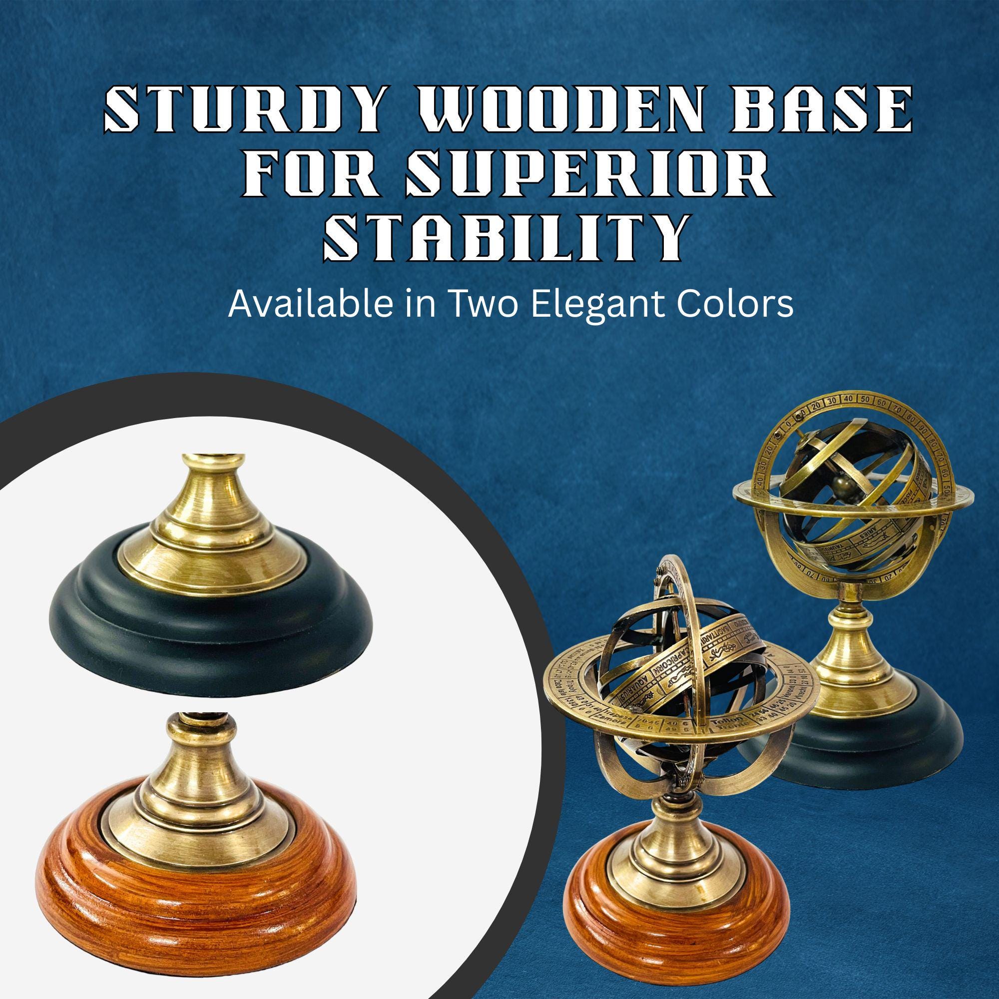 Handmade Brass Armillary Sphere on Black Wooden Base view 5
