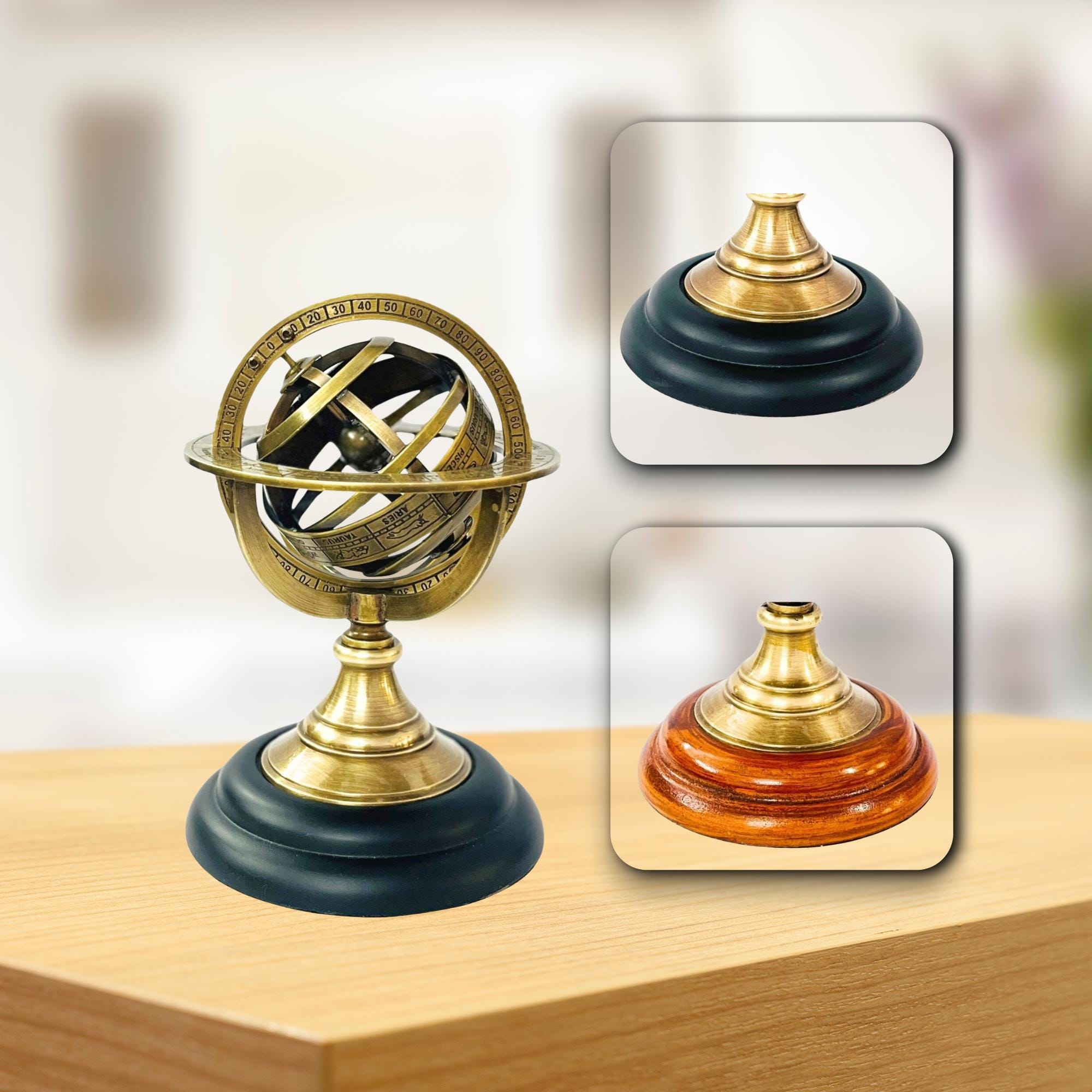 Handmade Brass Armillary Sphere on Black Wooden Base view 11