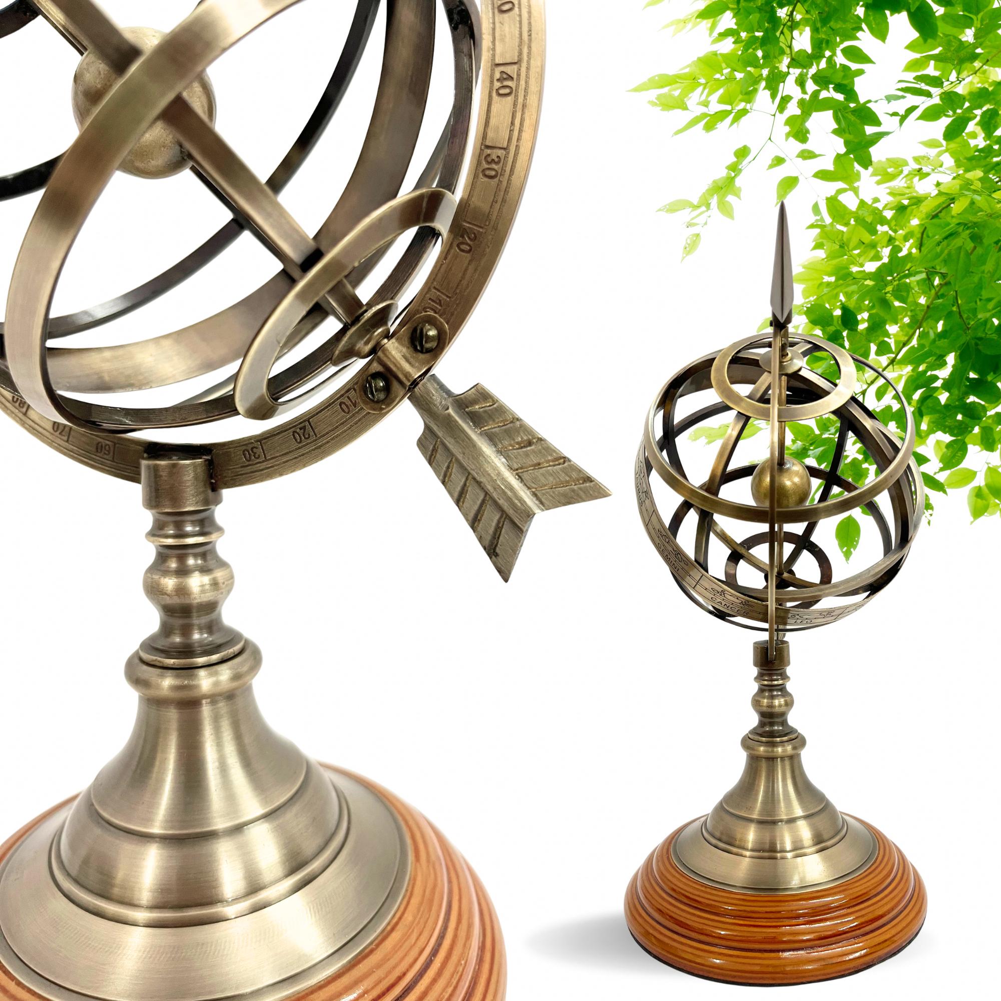 Handcrafted Brass Armillary Sphere Globe with Arrow on Rosewood Base view 7