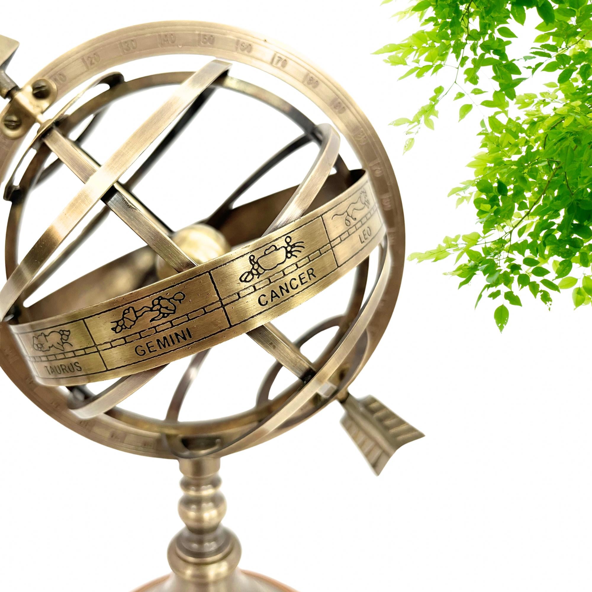 Handcrafted Brass Armillary Sphere Globe with Arrow on Rosewood Base view 8