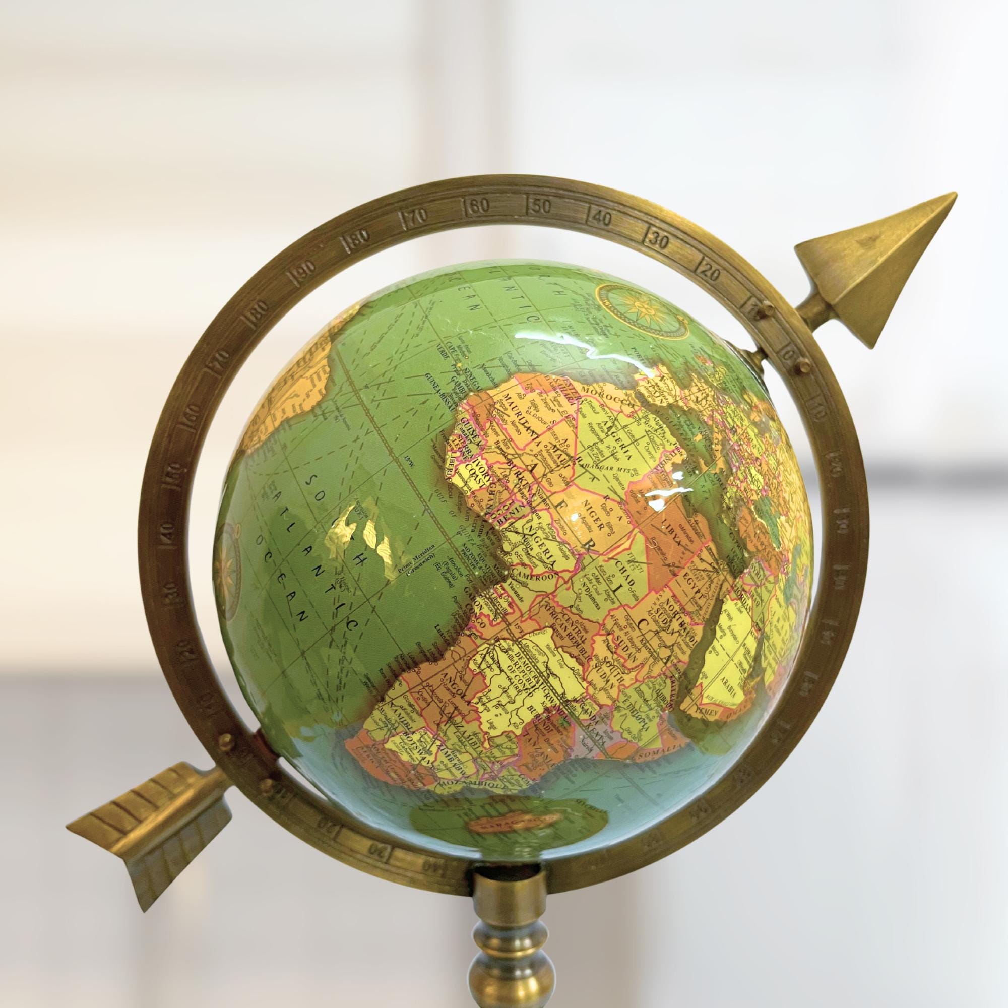 Brass Armillary Globe with Green World Map and Arrow view 6