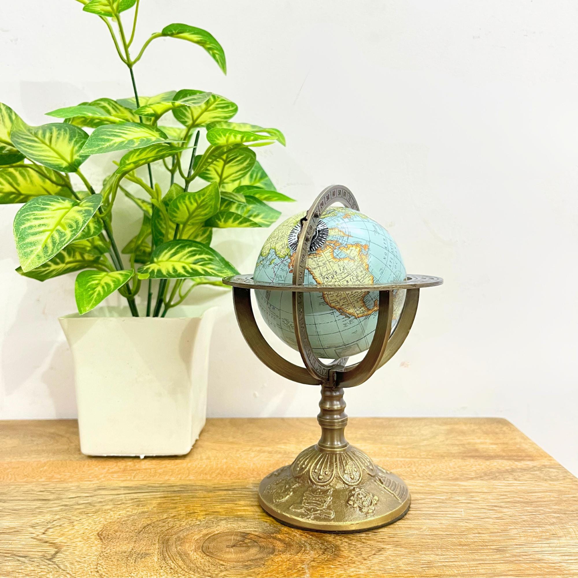 Brass Armillary Sphere with Brass Floral Base view 2