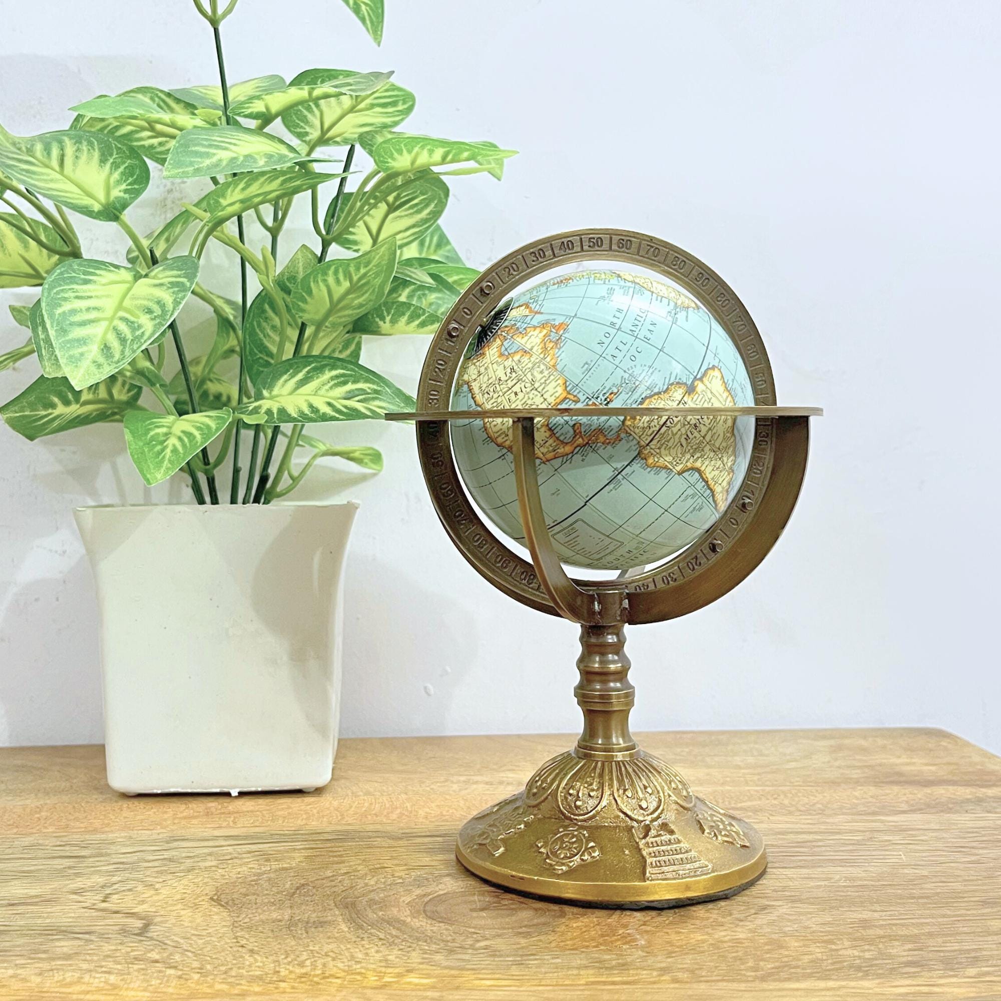 Brass Armillary Sphere with Brass Floral Base view 11