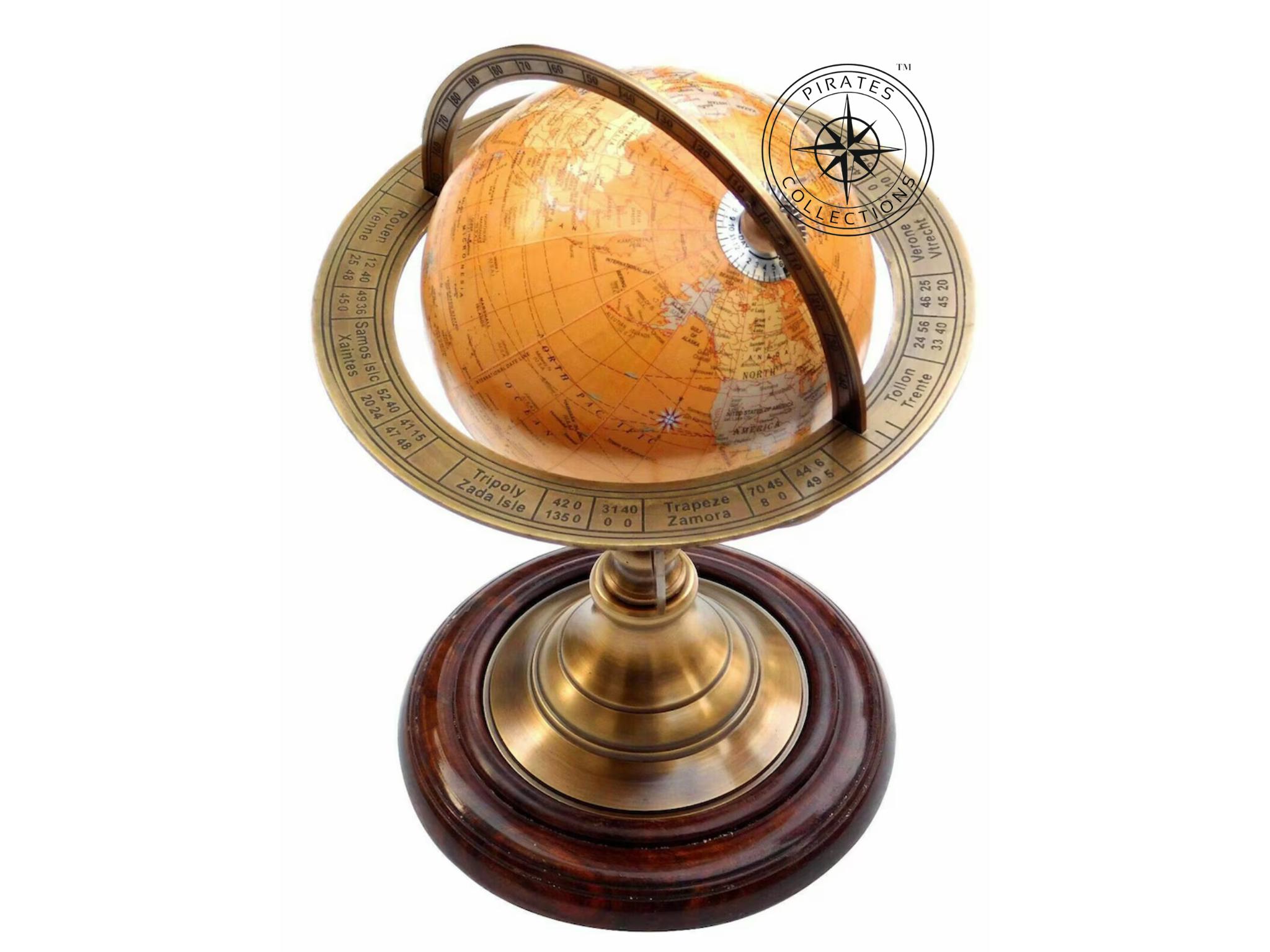 Brass Armillary Globe with Orangish World Map on Rosewood Base view 5