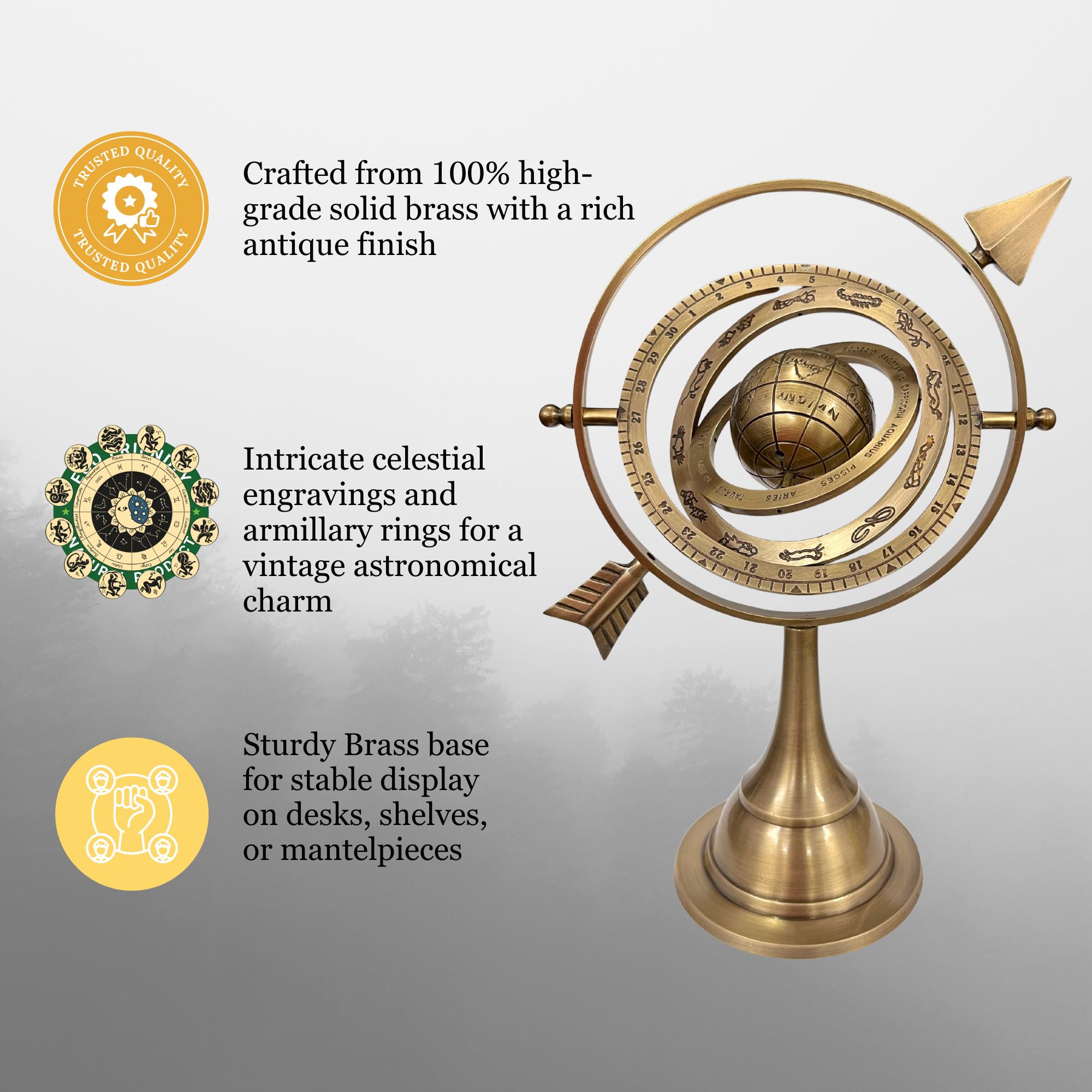 Engraved Brass Armillary Sphere with Pierced Arrow view 3