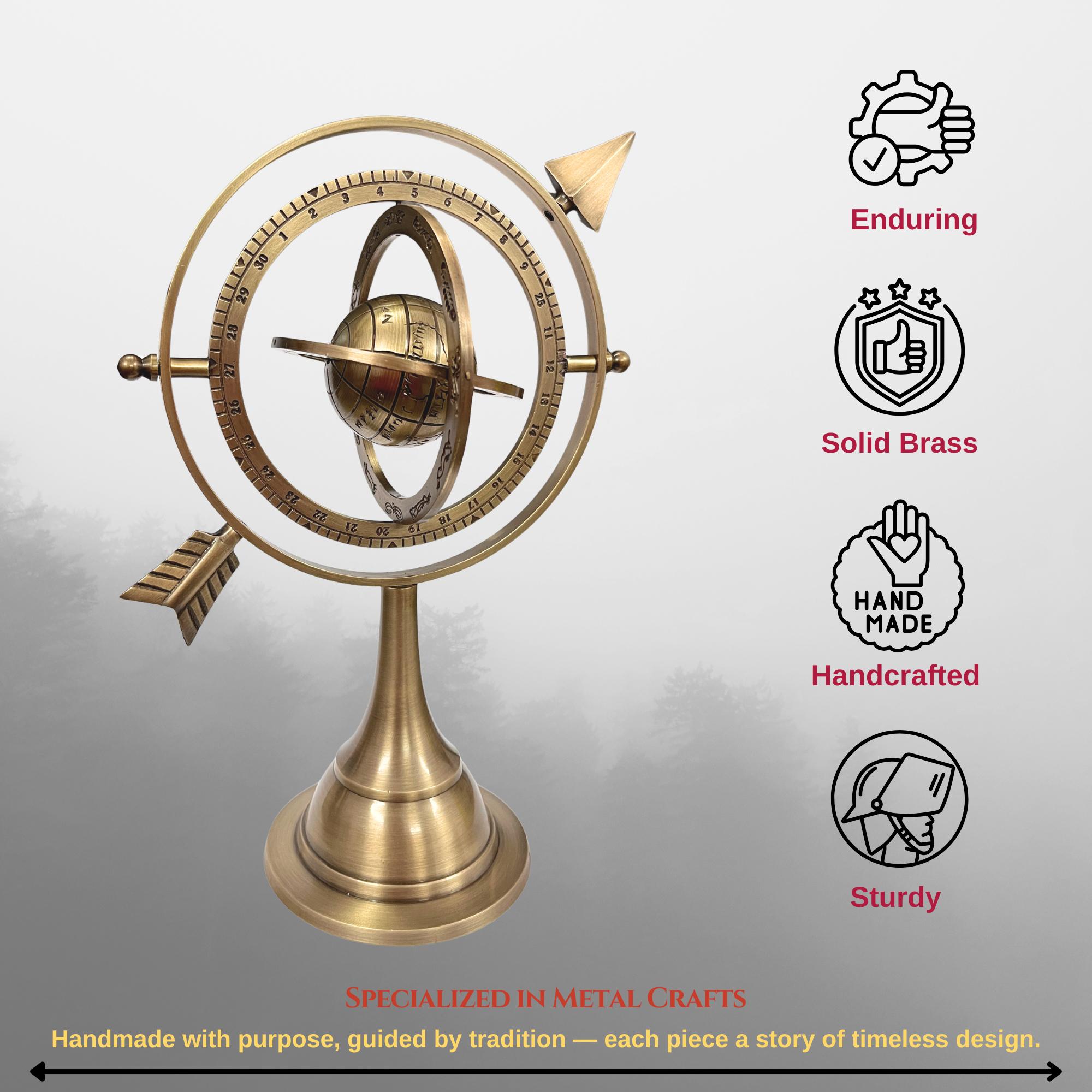Engraved Brass Armillary Sphere with Pierced Arrow view 5