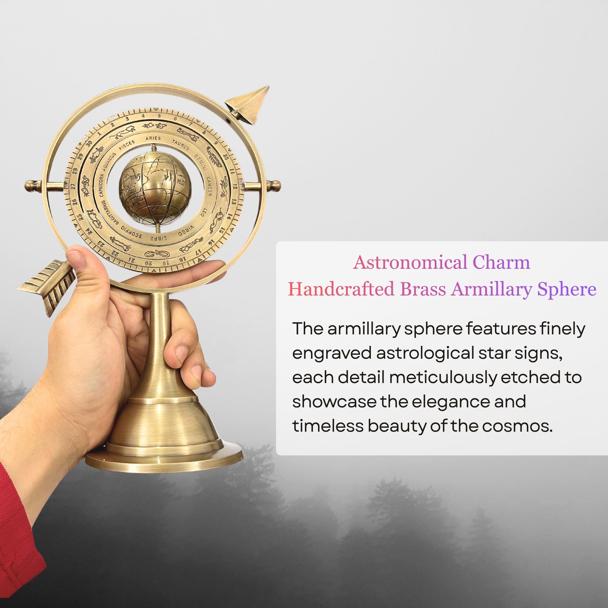 Engraved Brass Armillary Sphere with Pierced Arrow view 6