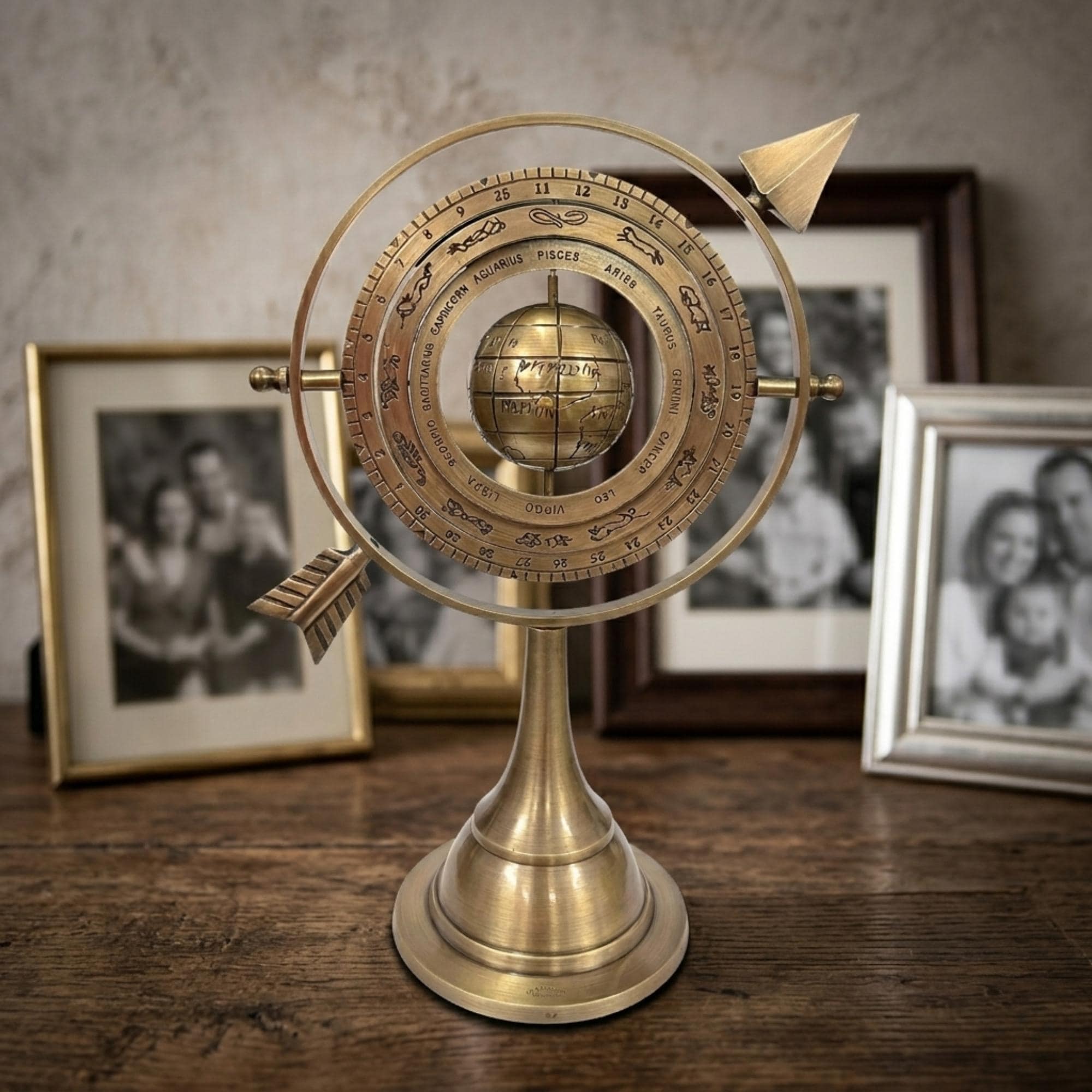 Engraved Brass Armillary Sphere with Pierced Arrow view 7