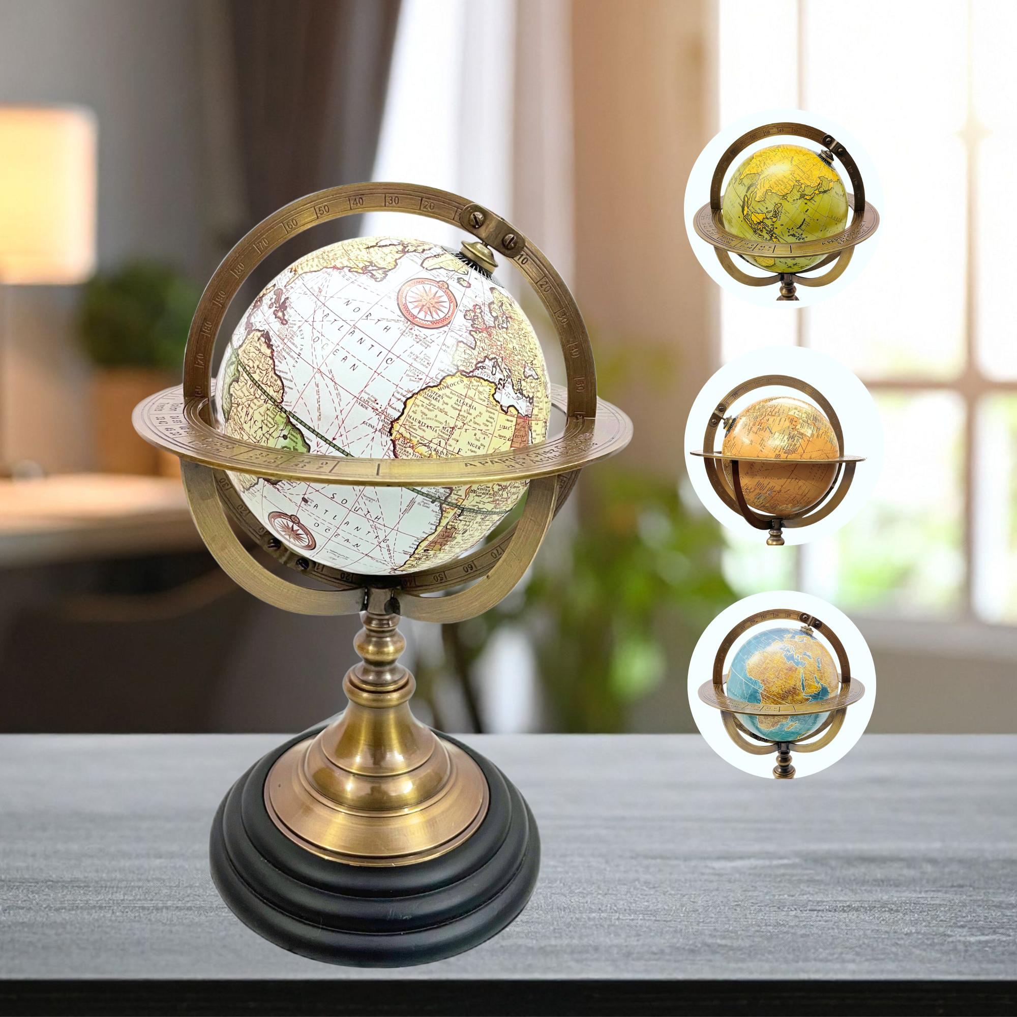 Zodiac Armillary Globe with White World Map on Rosewood Base view 7