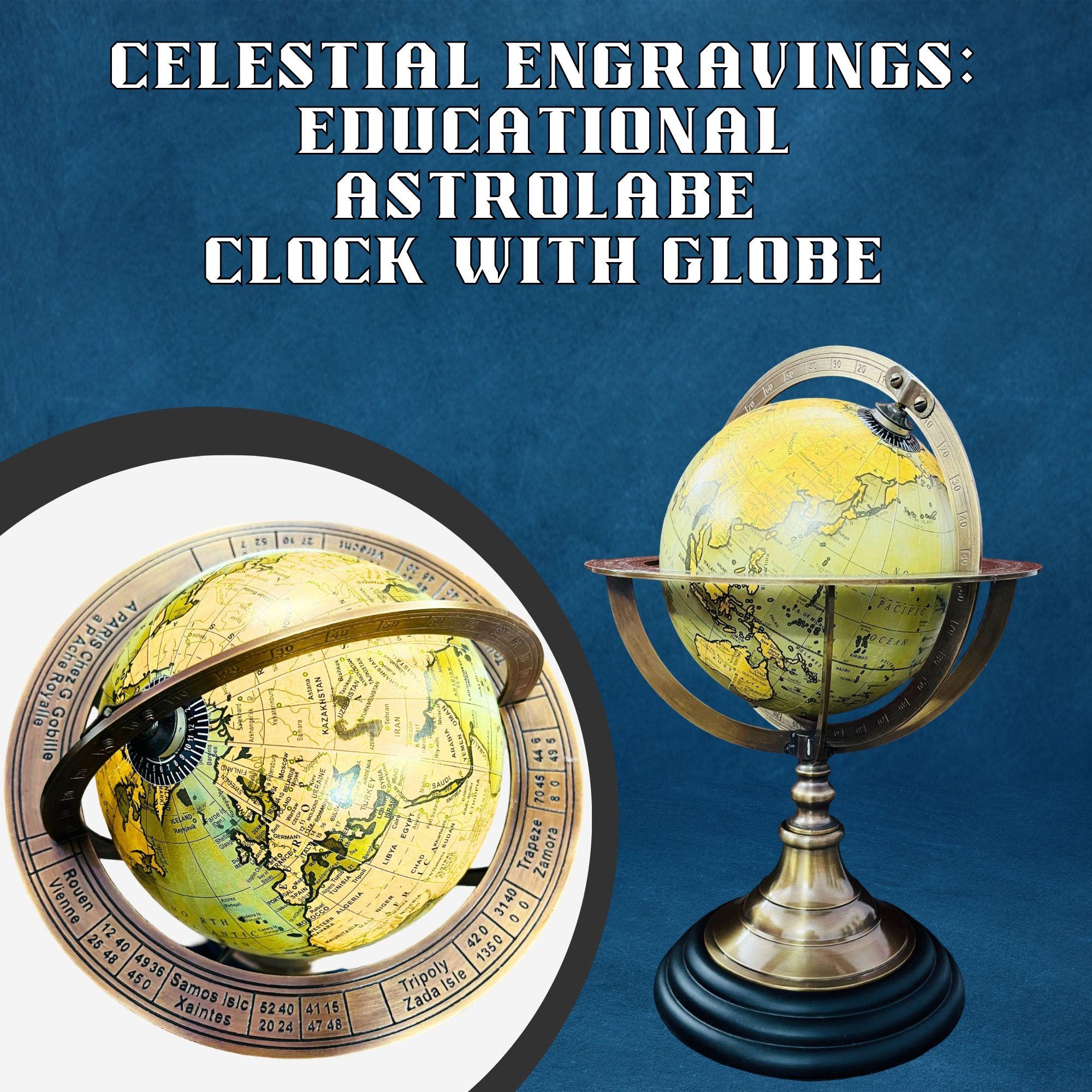 Brass Armillary Globe with Green World Map on Rosewood Base view 3