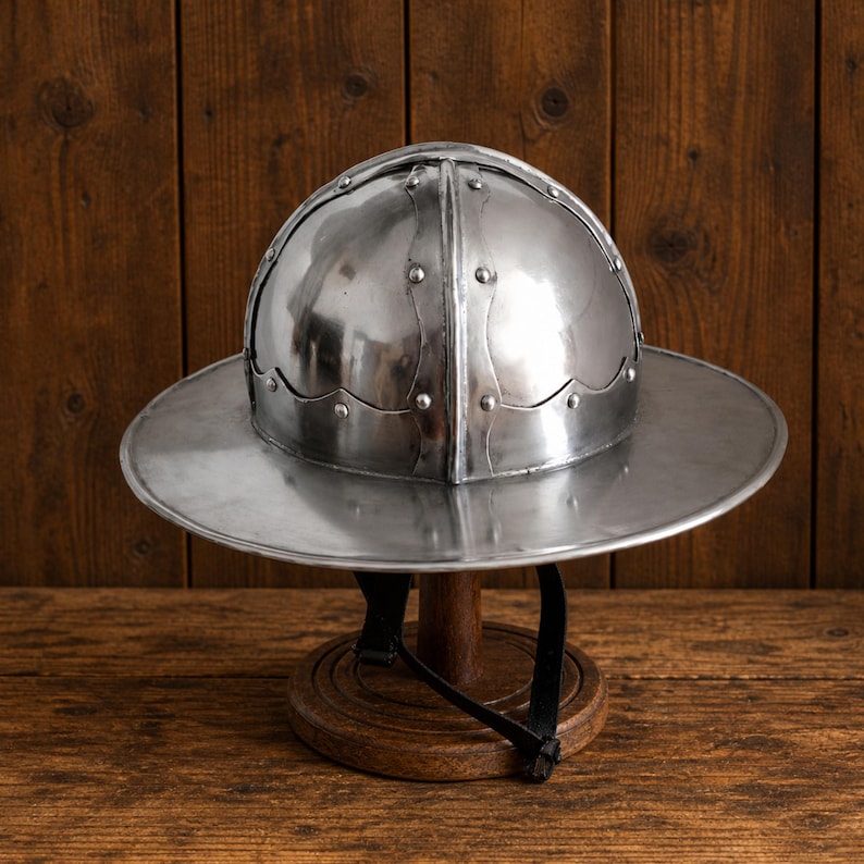 Medieval Kettle Hat Helmet — 18-Gauge Steel Wearable view 2