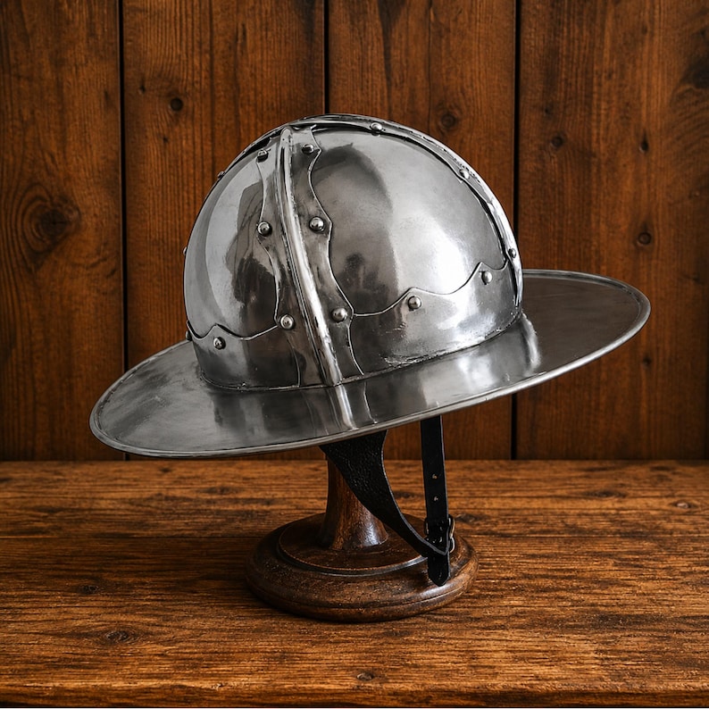Medieval Kettle Hat Helmet — 18-Gauge Steel Wearable view 4