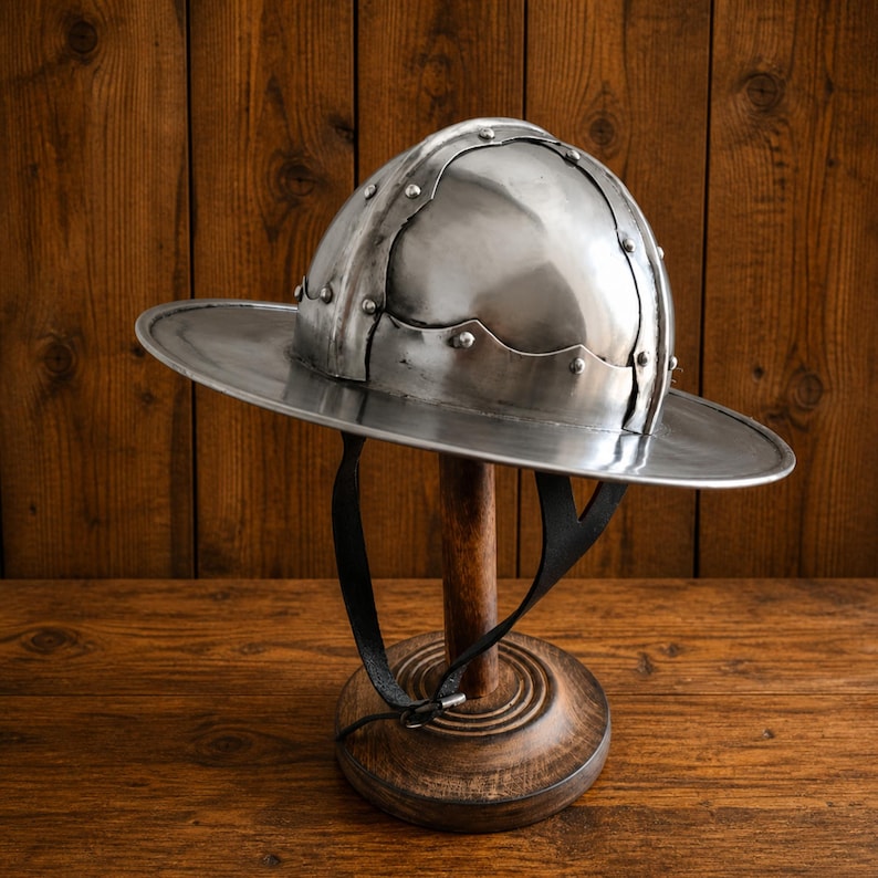 Medieval Kettle Hat Helmet — 18-Gauge Steel Wearable view 8