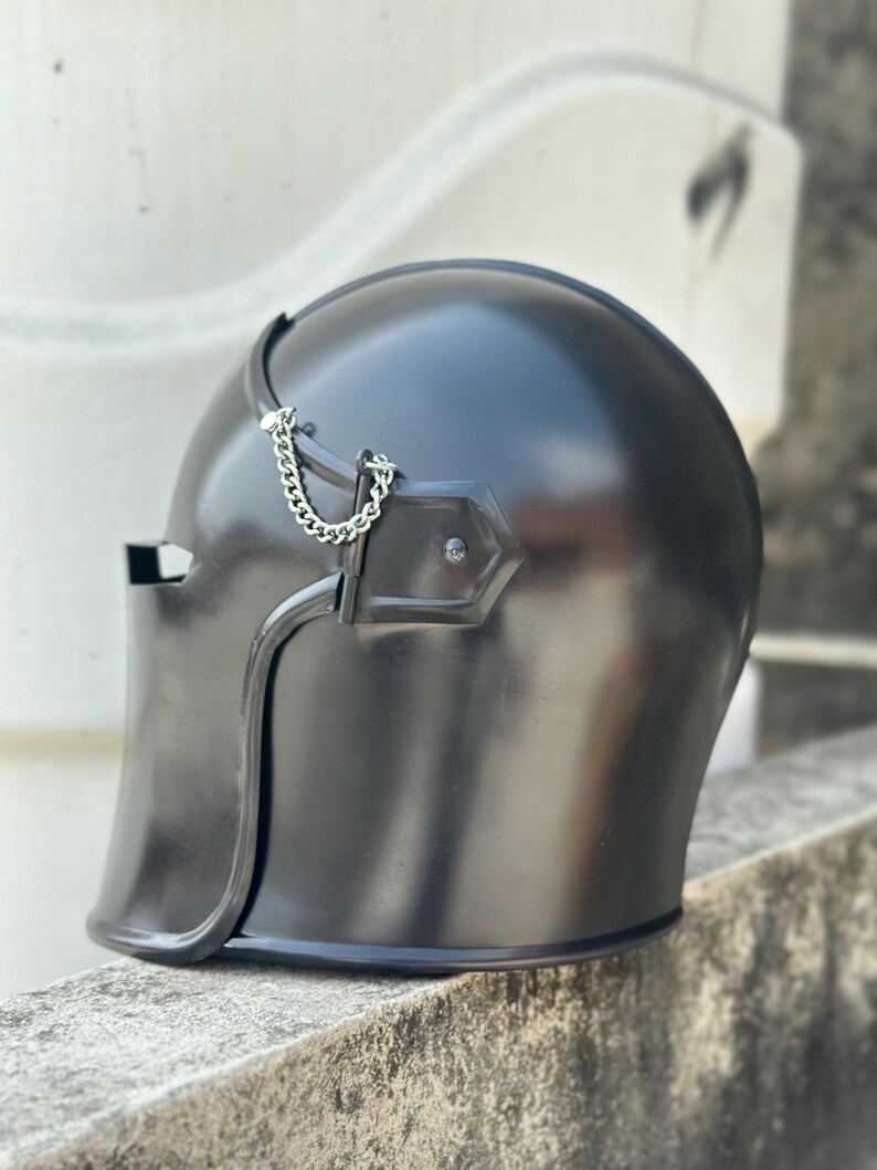 Black Medieval Barbuta Knight Helmet — Gothic Armor view 5