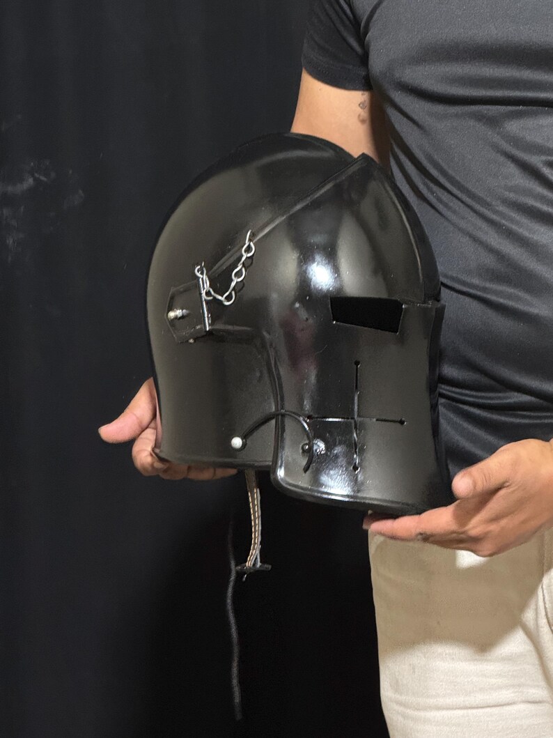 Black Medieval Barbuta Knight Helmet — Gothic Armor view 8