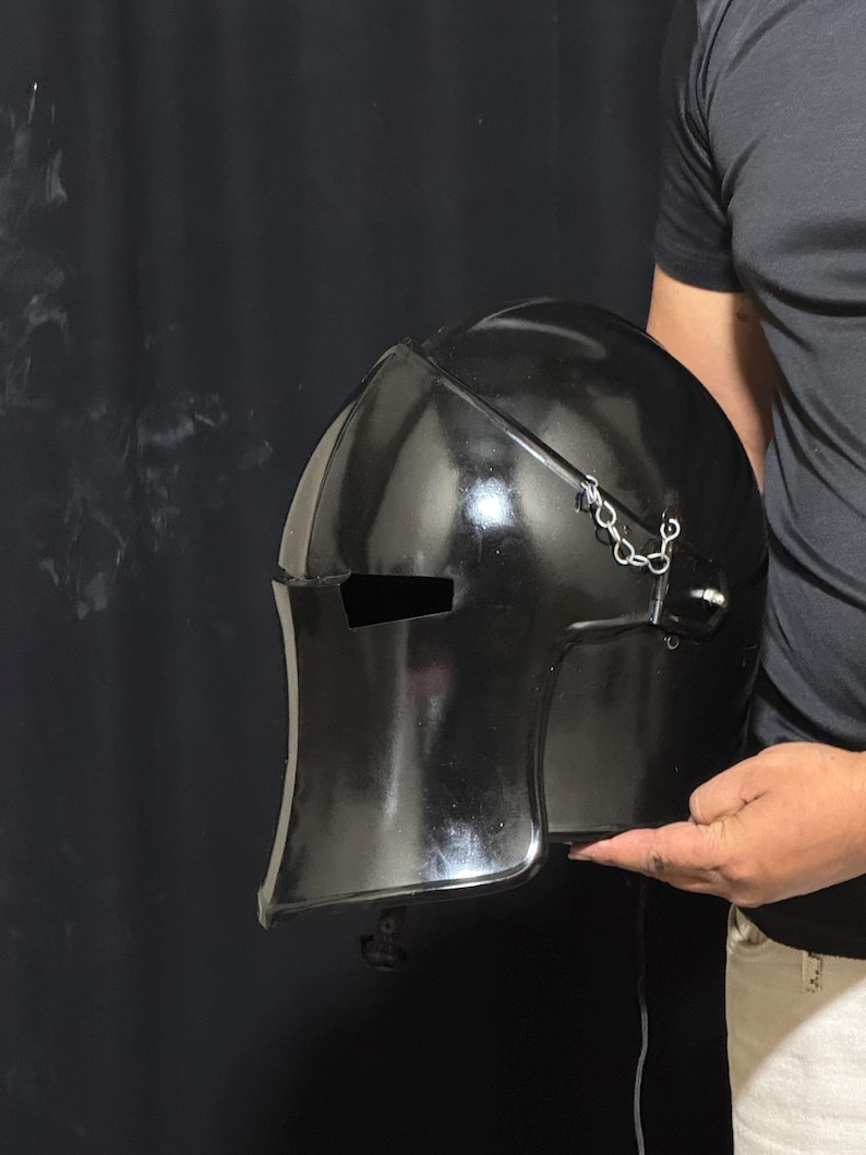 Black Medieval Barbuta Knight Helmet — Gothic Armor view 9