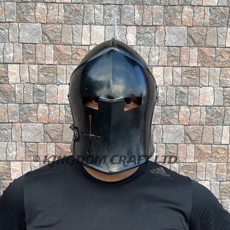 Medieval Knight Black Barbute Helmet with Visor view 3