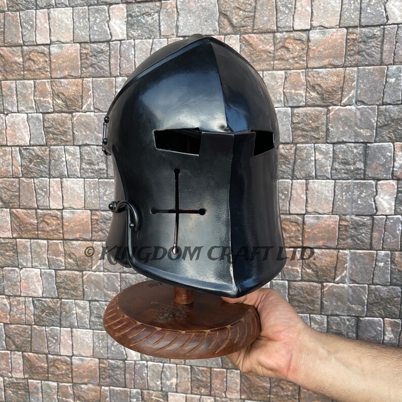 Medieval Knight Black Barbute Helmet with Visor view 4