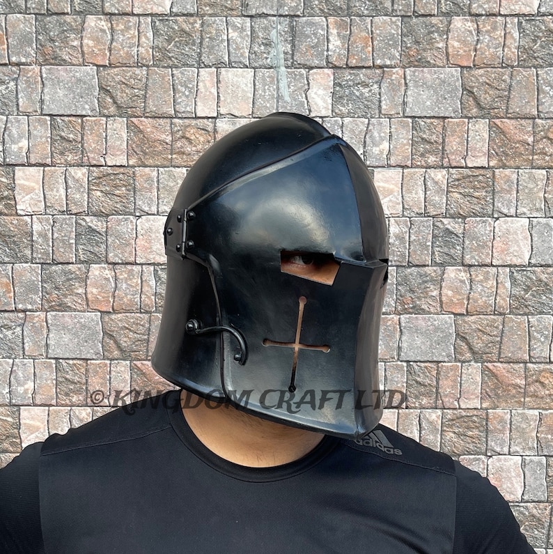 Medieval Knight Black Barbute Helmet with Visor view 5