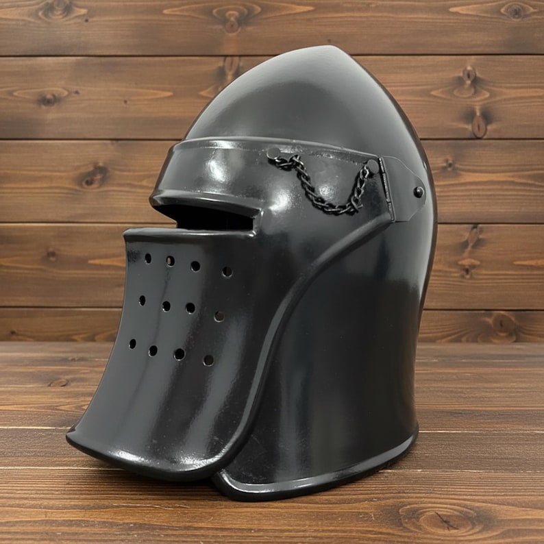 Black Barbute Helmet with Display Stand view 5