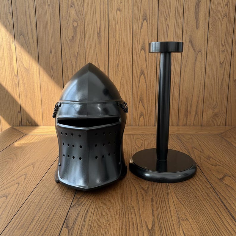 Medieval Barbute Helmet with Display Stand view 2