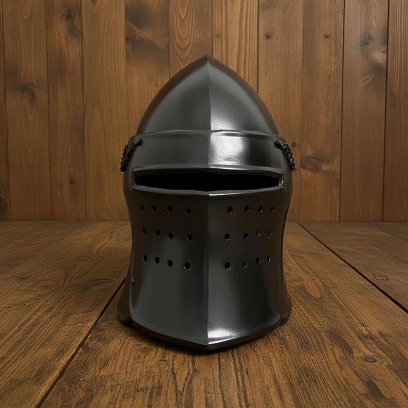Medieval Barbute Helmet with Display Stand view 6