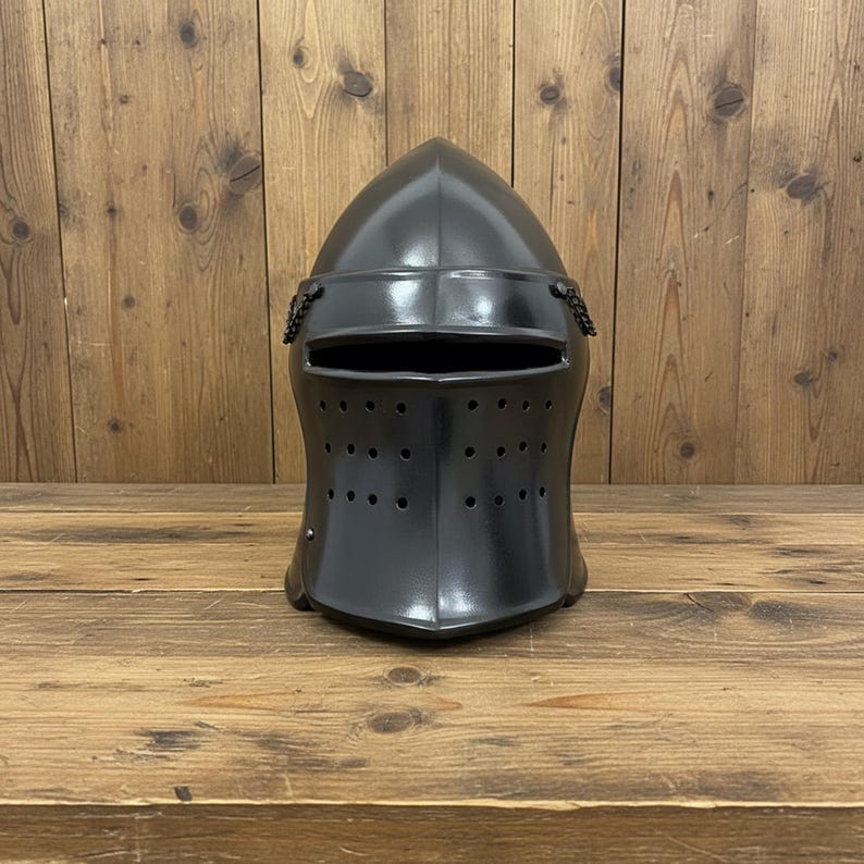 Medieval Barbute Helmet with Display Stand view 7